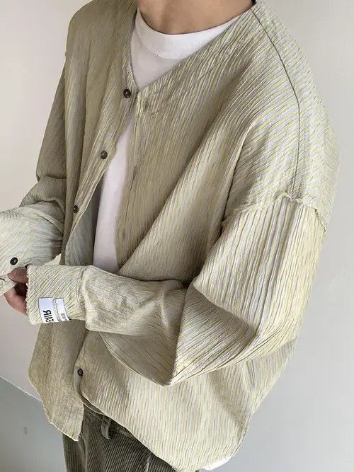 VIBE Retro fashion y2k distressed frayed crinkle pinstripe shirt Size US L / EU 52-54 / 3 - 3 Thumbnail