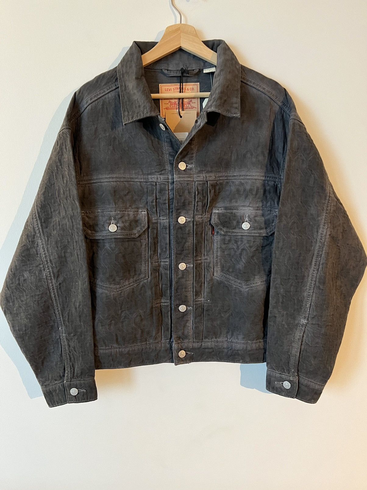 Vintage STÜSSY & LEVI'S® JACQUARD TRUCKER JACKET “BLACK” | Grailed