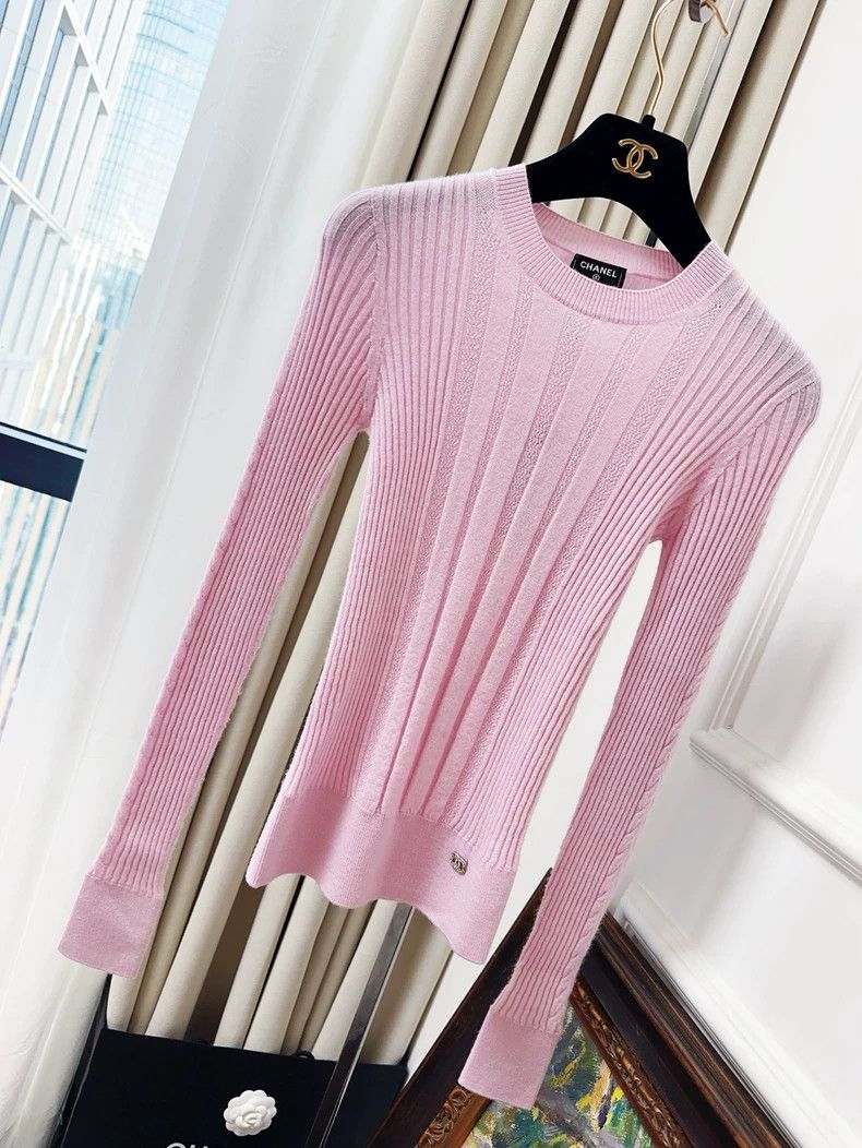 Chanel Chanel 22k pink texture striped knitted long sleeves Size XXS / US 00 / IT 34 - 1 Thumbnail