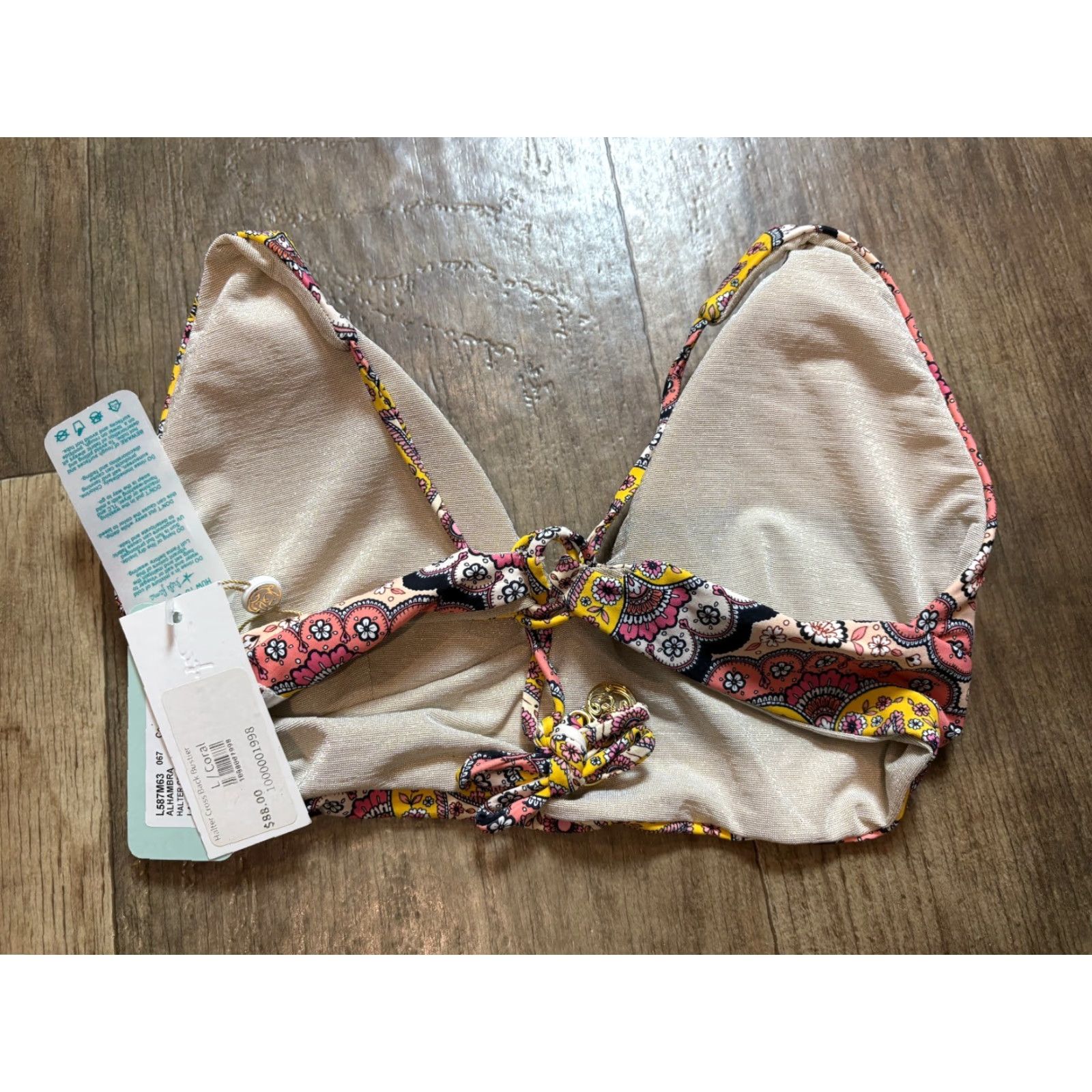 Vintage Luli Fama Bikini Top Women’s Large NEW Floral Coral Pink Padded Push Up Halter Adjustable Medallion Size L / US 10 / IT 46 - 2 Thumbnail