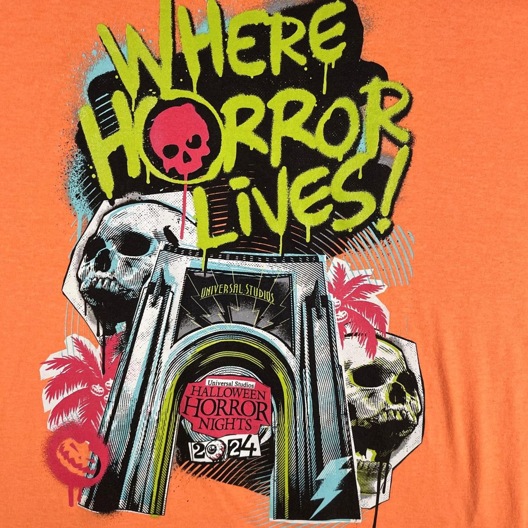 Vintage Universal Studios Shirt Mens 2XL Orange Halloween Horror Nights 2024 Graphic Tee Size US XXL / EU 58 / 5 - 3 Thumbnail