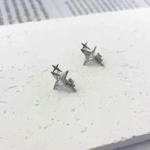 VIBE 925 Silver Plated CZ Star Stud Earrings for Men Women Size ONE SIZE - 2 Thumbnail