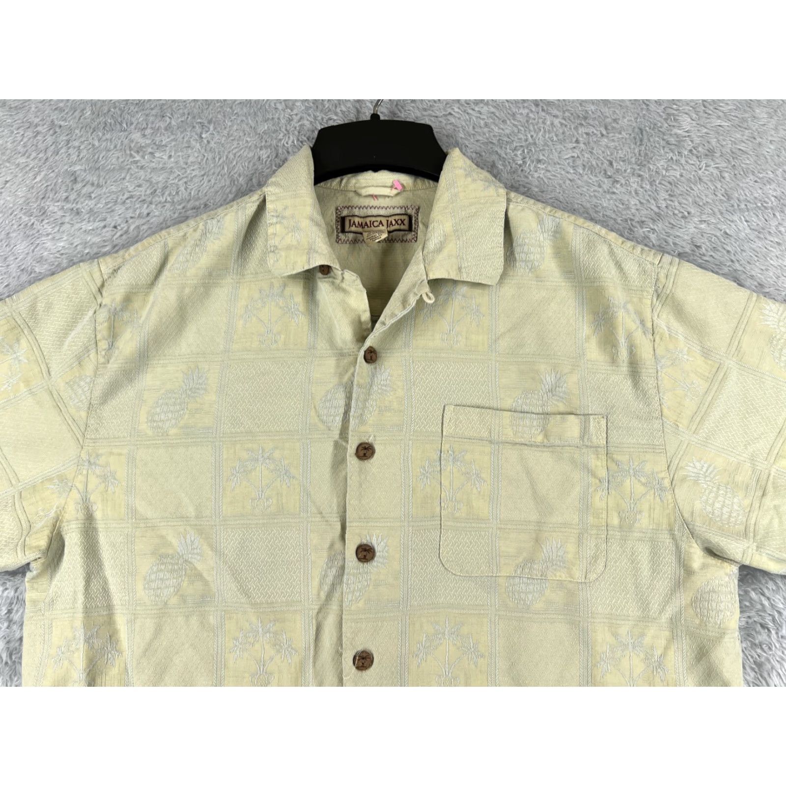 Vintage VINTAGE Jamaica Jaxx Shirt Men Medium Yellow Pineapple Palm Tree Tile Pattern Silk READ Size US M / EU 48-50 / 2 - 4 Thumbnail