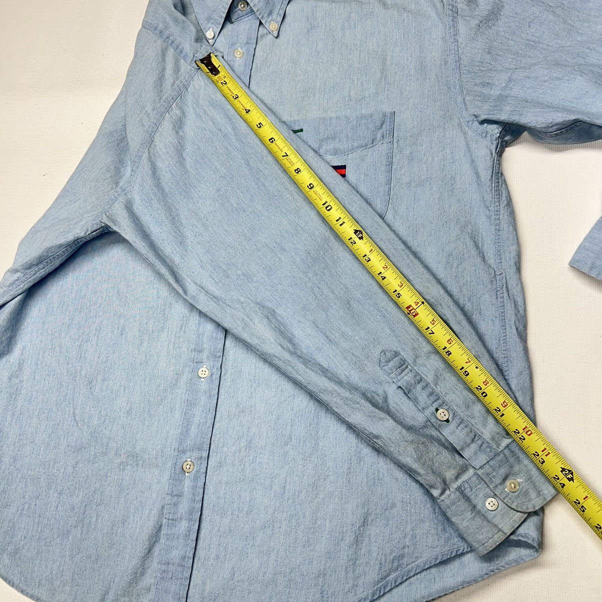 Tommy Hilfiger × Vintage VTG Tommy Hilfiger Button Down Shirt Blue Long Sleeve Faded Size US L / EU 52-54 / 3 - 19 Thumbnail