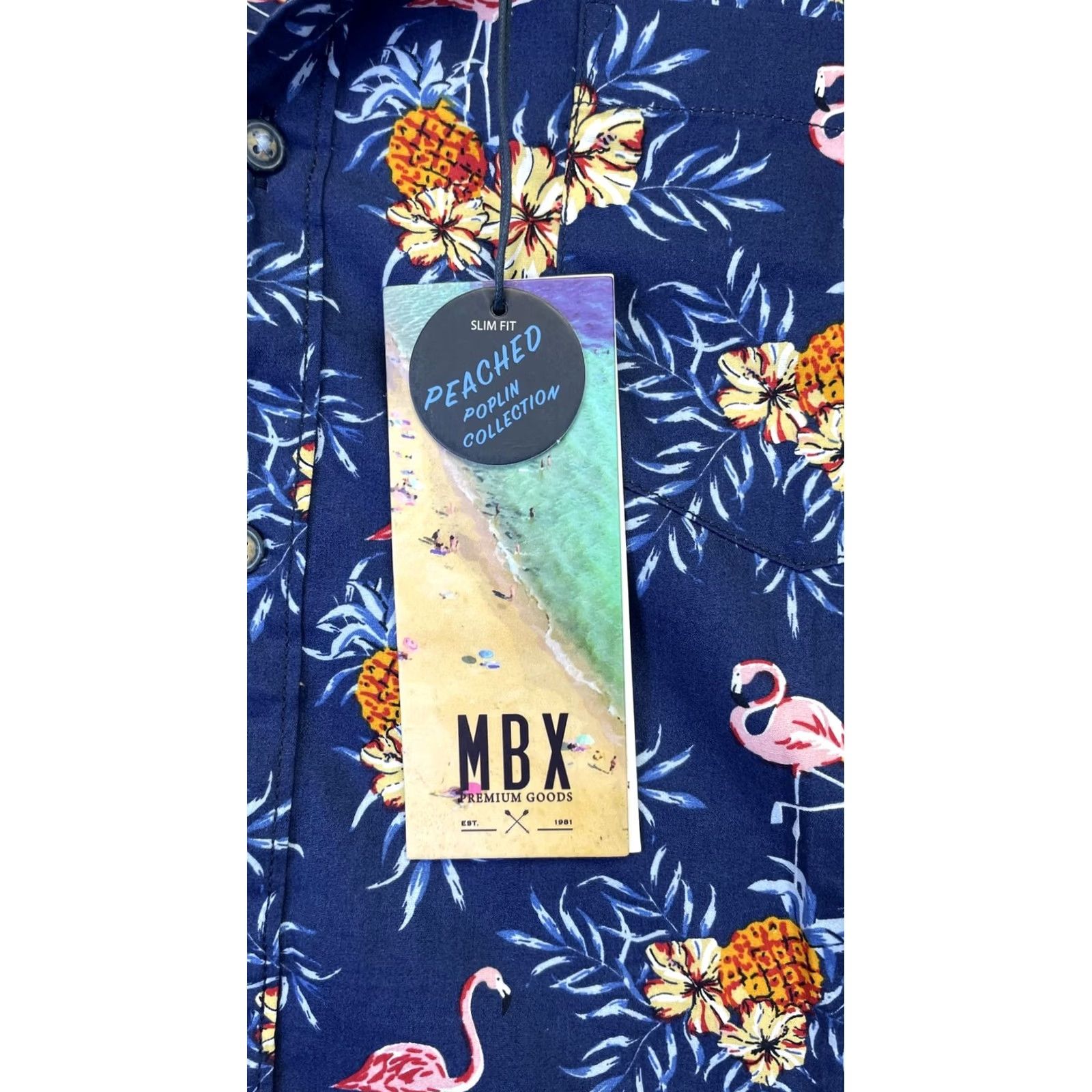 Paradise MBX Shirt Mens XL Navy Paradise Slim Fit Peached Poplin Hawaiian Size US XL / EU 56 / 4 - 2 Thumbnail