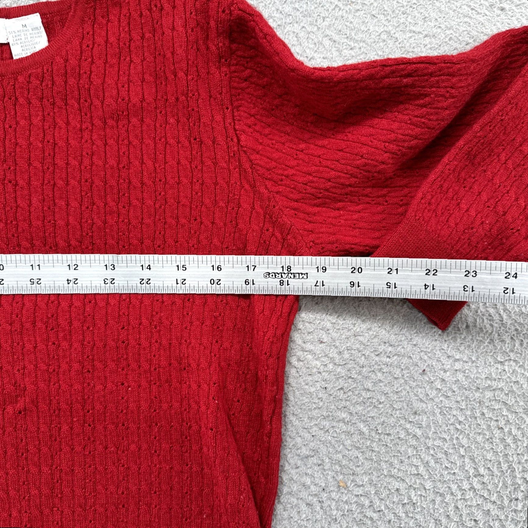 Liz Claiborne VINTAGE Liz Claiborne Women’s Red Merino Wool Blend Cable Knit Sweater Size M Size M / US 6-8 / IT 42-44 - 4 Thumbnail