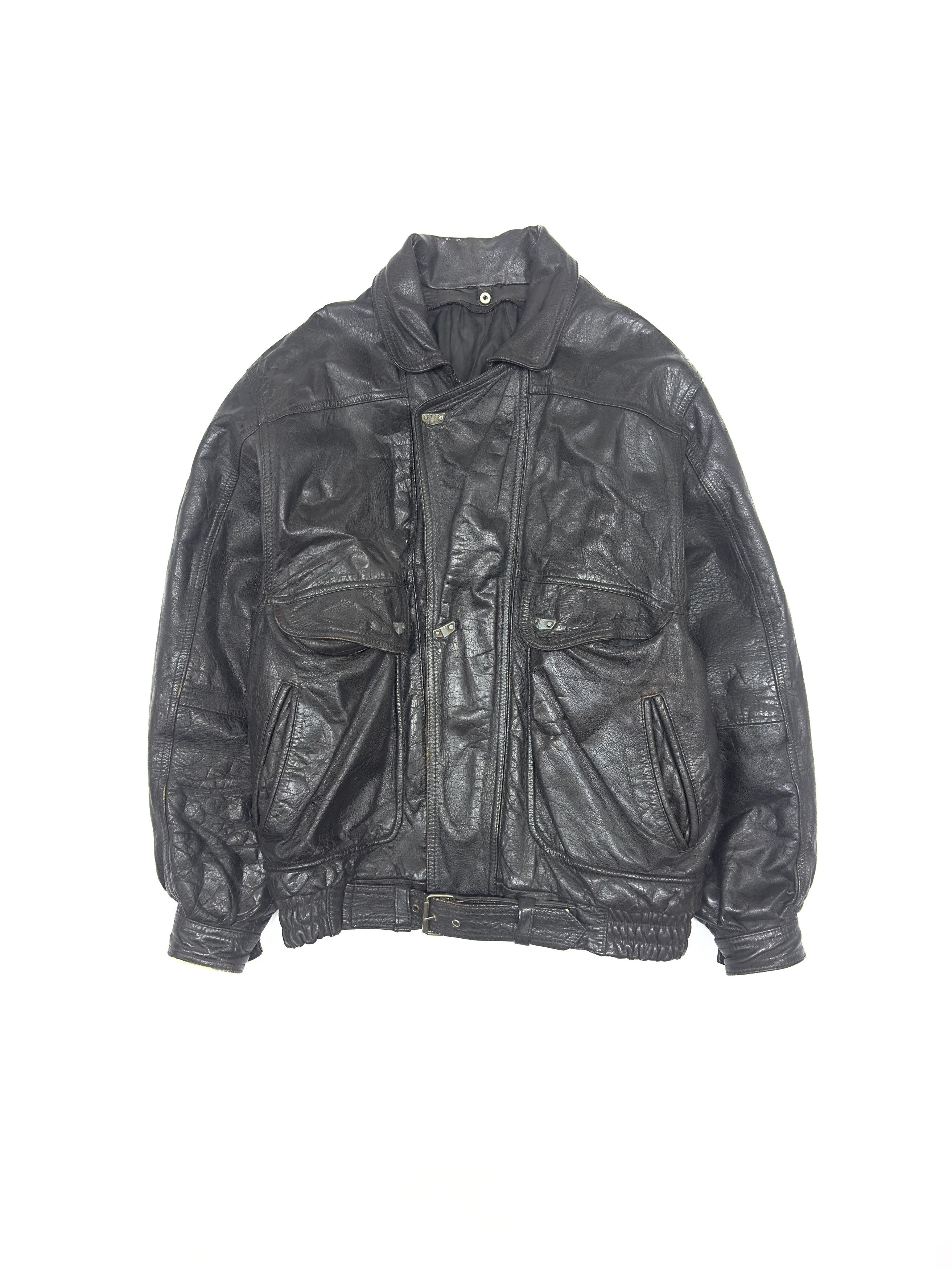 Vintage Daniel Ricci Vintage Heavy Leather Bomber Jacket 1990s Size US L / EU 52-54 / 3 - 2 Thumbnail