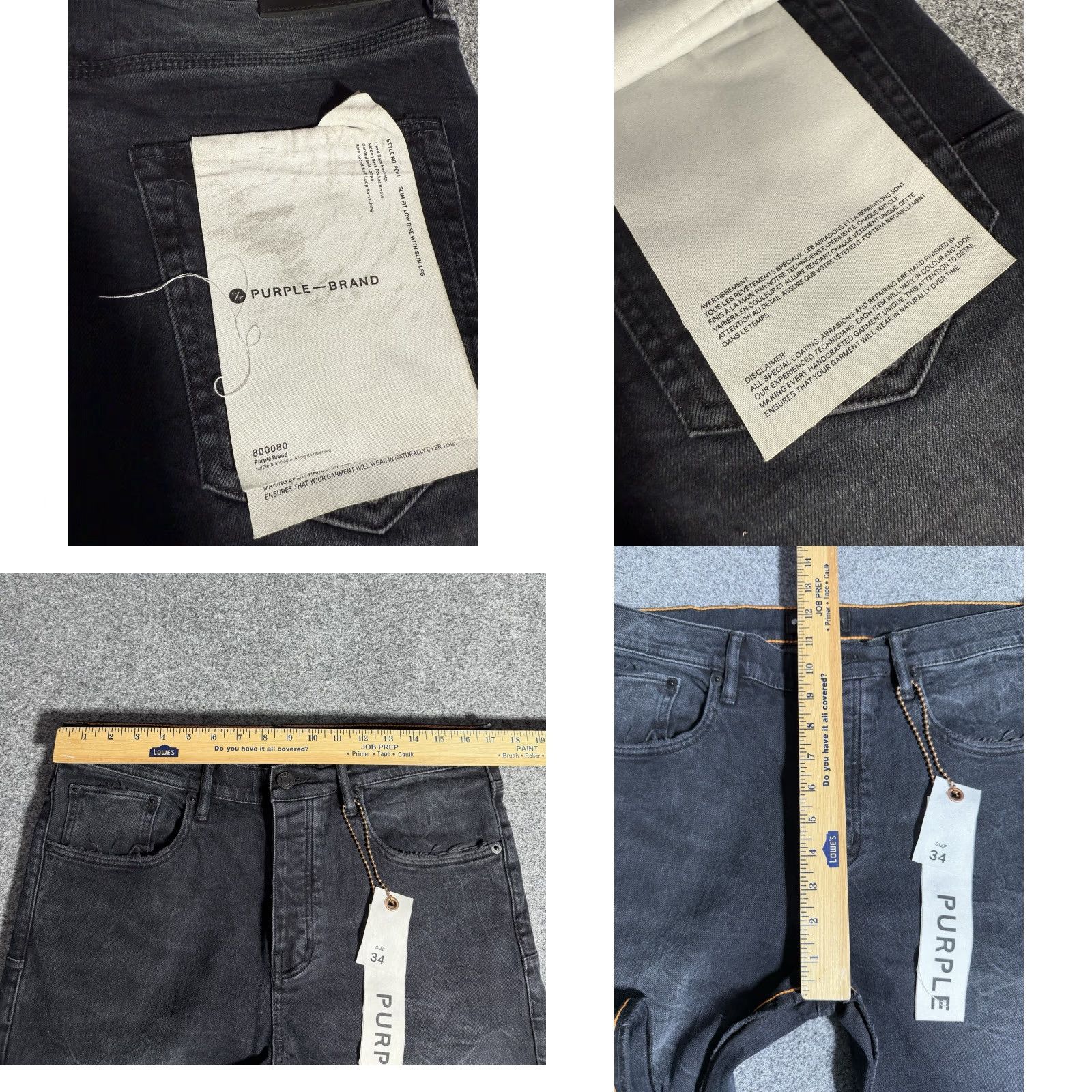 J Brand Purple Brand Jeans P001 Slim Fit Black 34x33.5 Orange Side Stripe Distressed 5-Pocket Men Vintage No Size US 34 / EU 50 - 9 Thumbnail