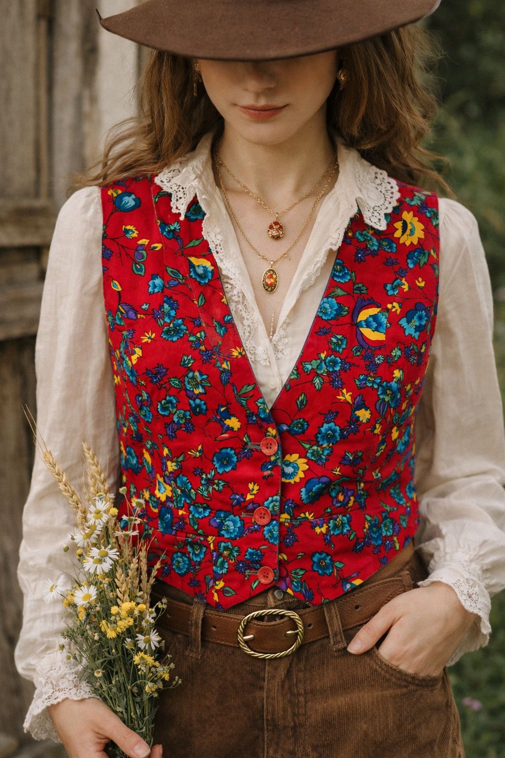 Other Vintage 80’s TECHNICS Floral Waistcoat - Vibrant Boho Style Size M / US 6-8 / IT 42-44 - 1 Thumbnail