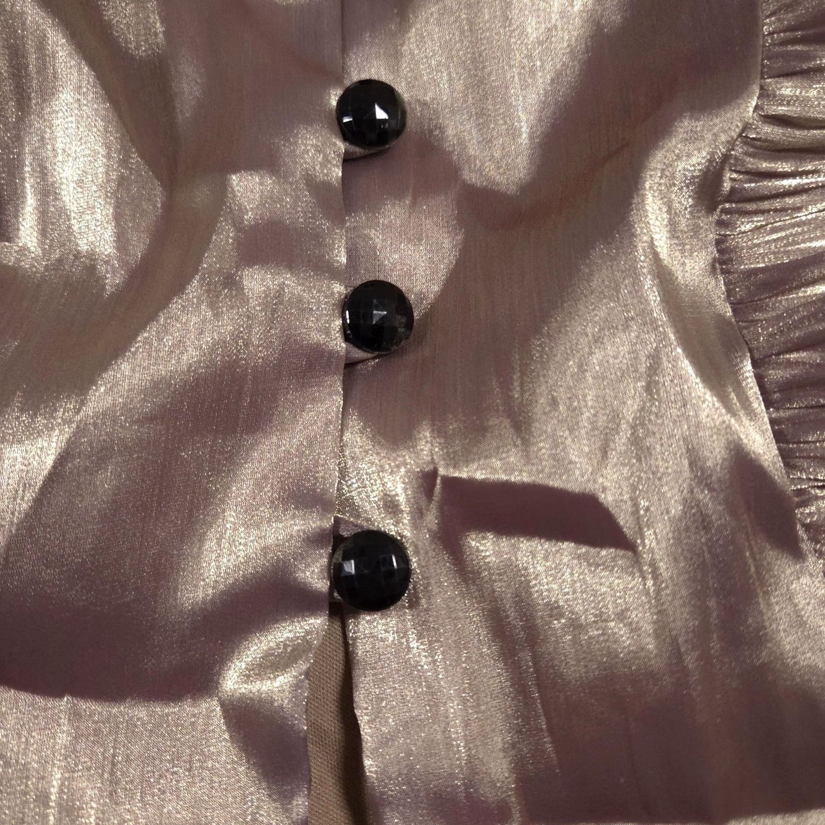 Vintage J.R. Nites Blazer Womens 6 Gold Metallic Shimmer Ruched Tuxedo Pleated Sleeve Jacket Size M / US 6-8 / IT 42-44 - 6 Thumbnail