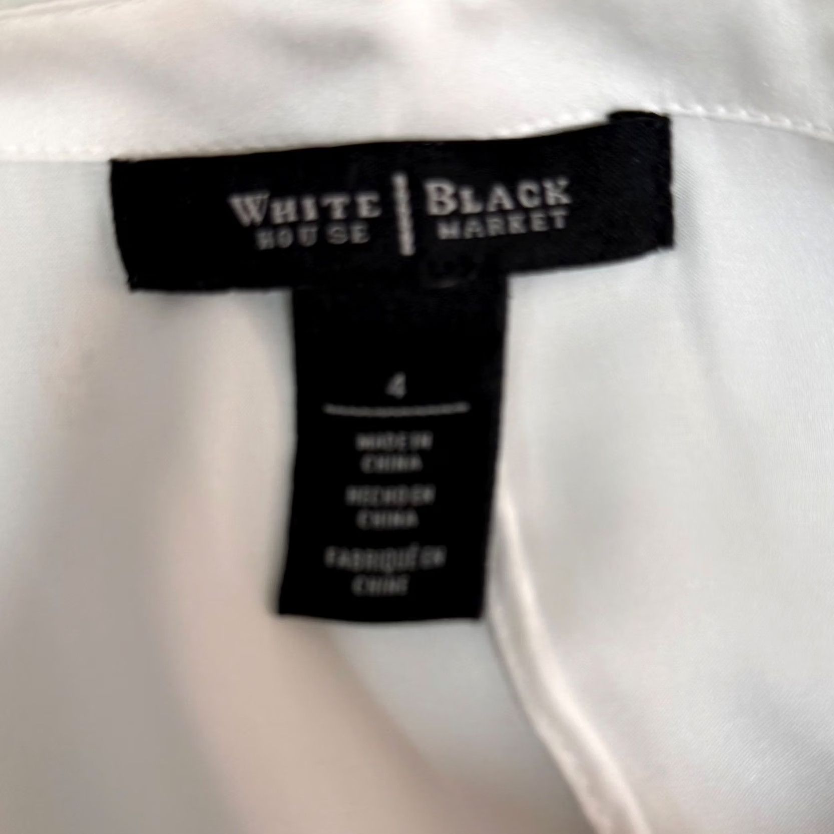 White House Black Market EUC WHBM Blouse White Silver Metallic Foil Rhinestone Shimmer Party Geometric Split V-Neck Long Sleeve Adult Womens Size S / US 4 / IT 40 - 6 Thumbnail