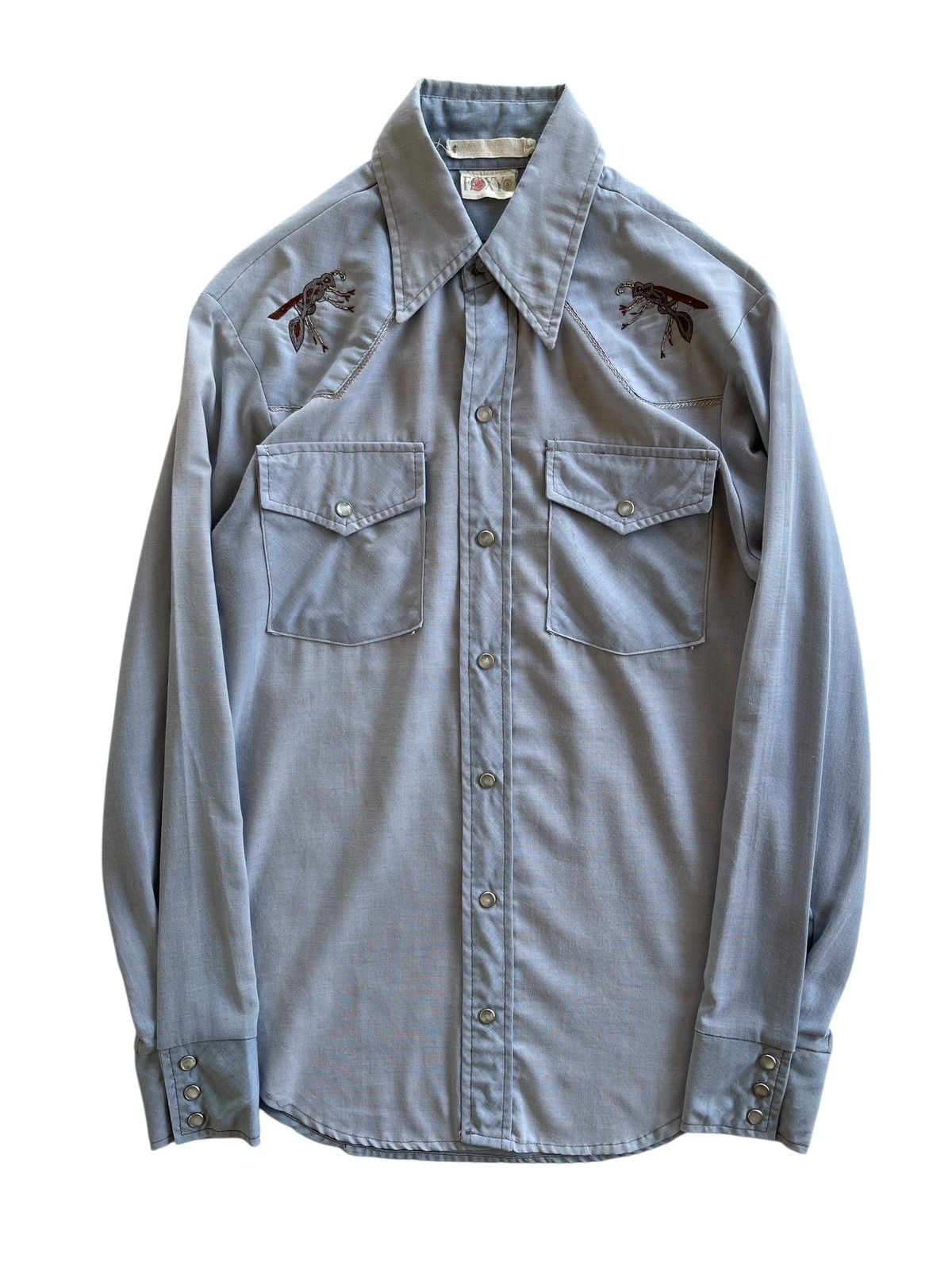 Vintage 70s Foxy Western Chambray Embroidery Shirt Size US S / EU 44-46 / 1 - 2 Thumbnail
