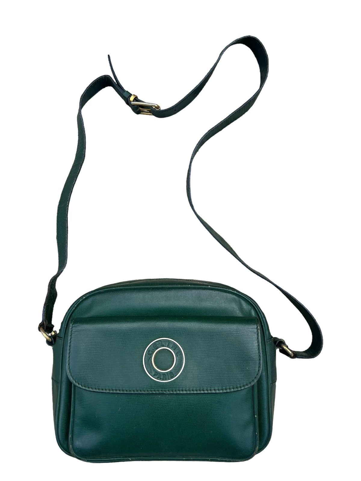 Celine × Leather Vintage CELINE Distress Patina Green Leather Bag riri Zipper Size ONE SIZE - 5 Thumbnail