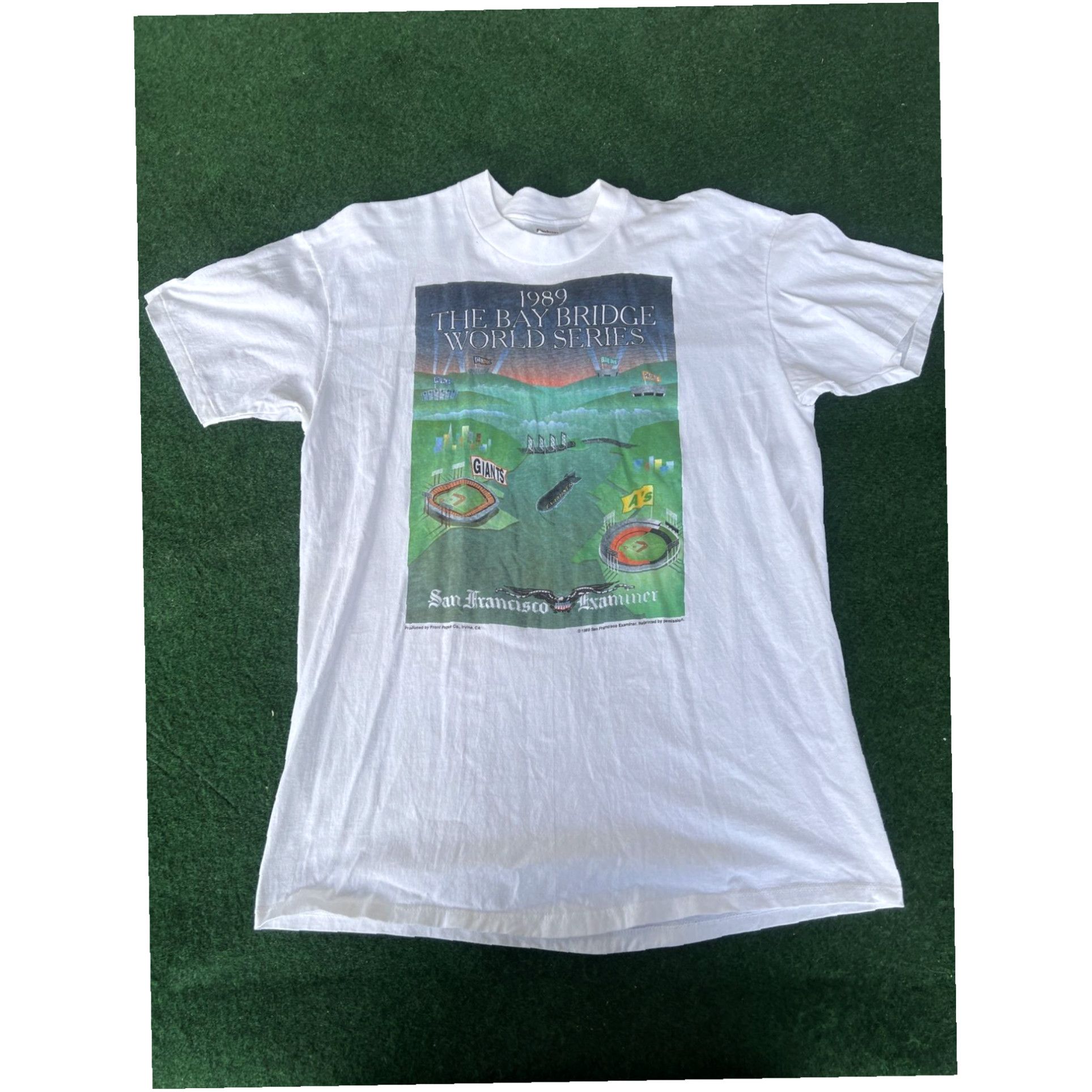 Vintage Vintage Bay Bridge World Series 1989 Stedman Men T-Shirt XL White Regular Solid Size US XL / EU 56 / 4 - 1 Thumbnail