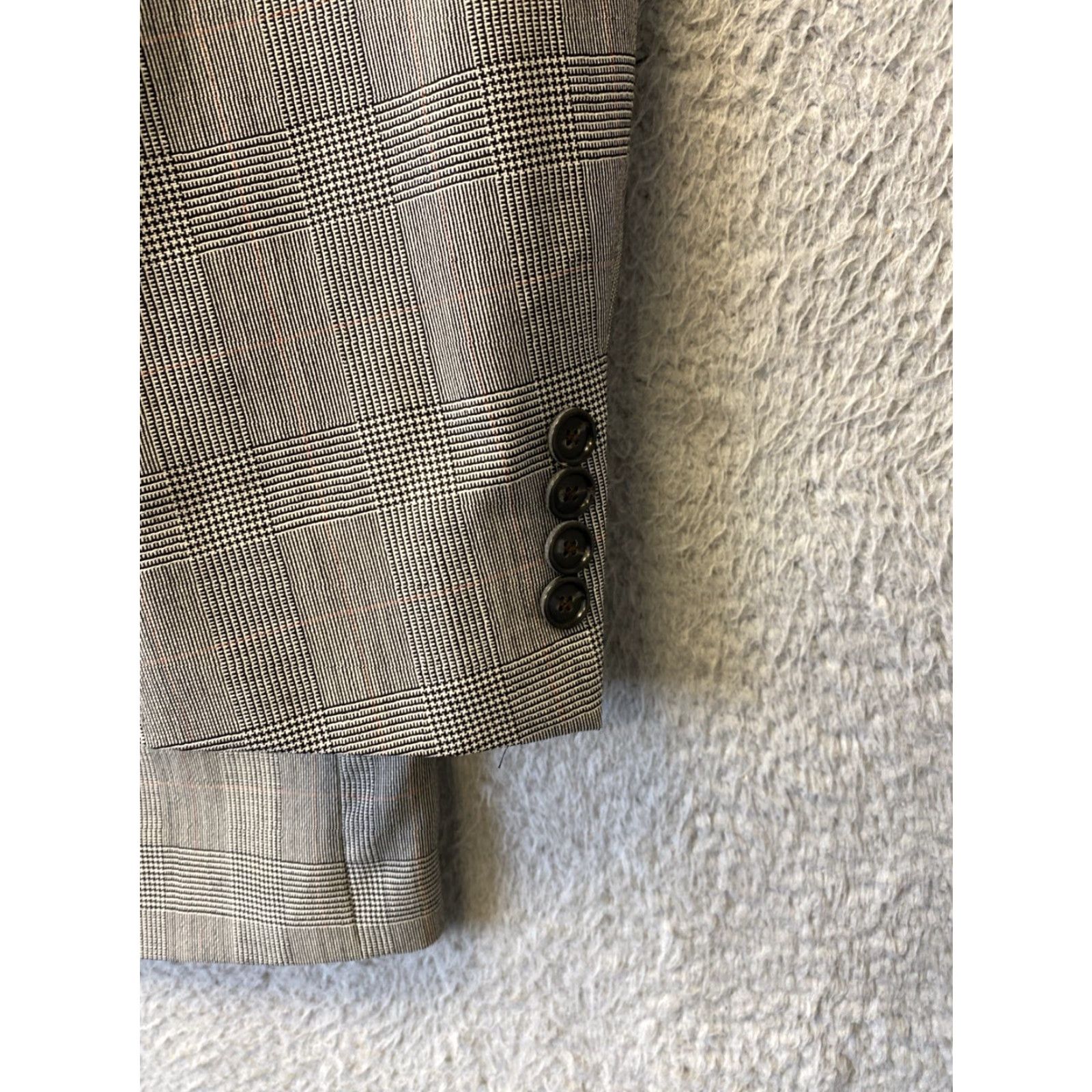 Lands' End Lands' End Glenn Plaid Mens 39R Suit Blazer Sport Jacket Gray Wool 3-Button Sleeve Notch Lapel Vintage Regular Mens Jacket/Coat Size 40R - 3 Thumbnail
