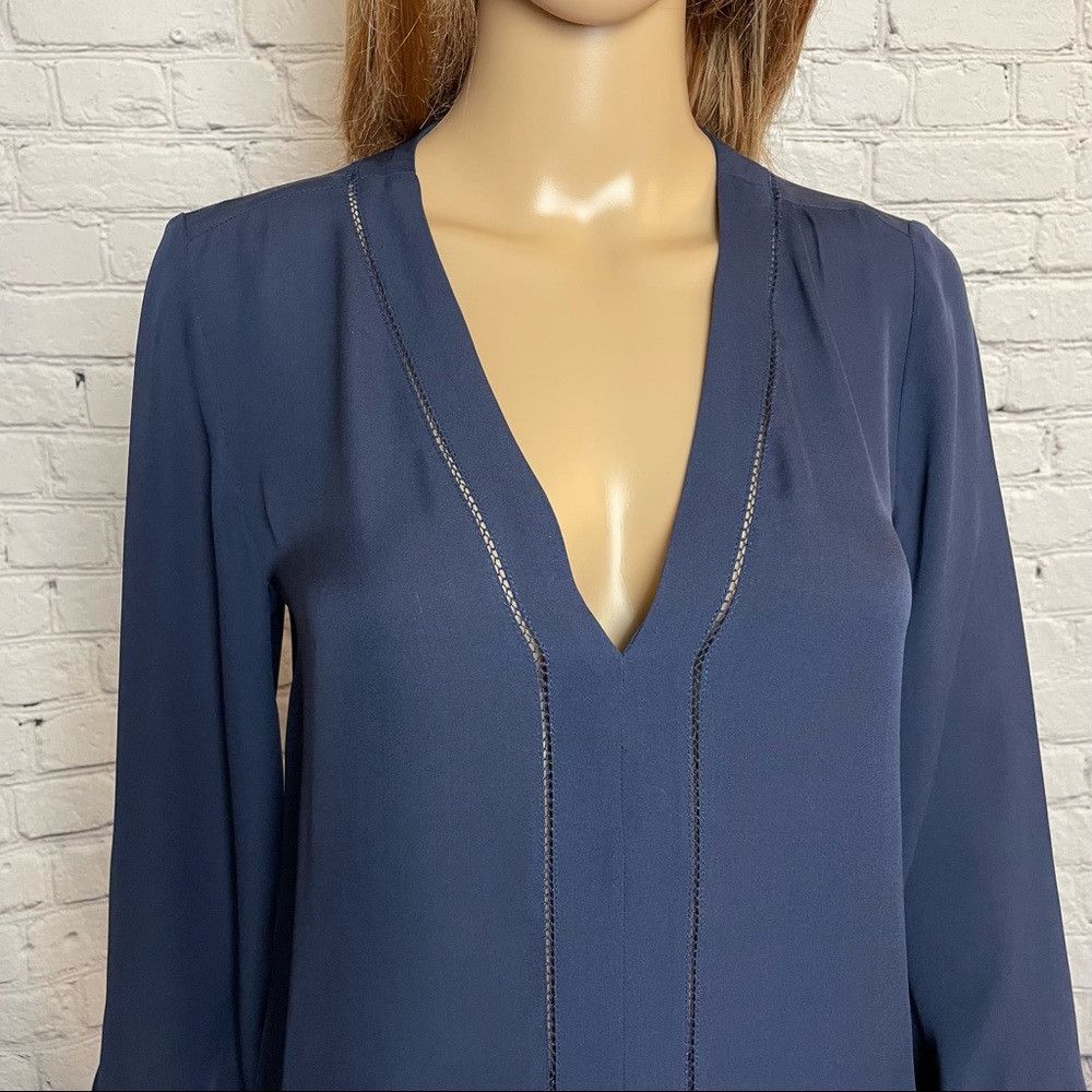 Joie Joie Silk Navy V-Neck Long Sleeve Blouse Size XS Size XS / US 0-2 / IT 36-38 - 2 Thumbnail