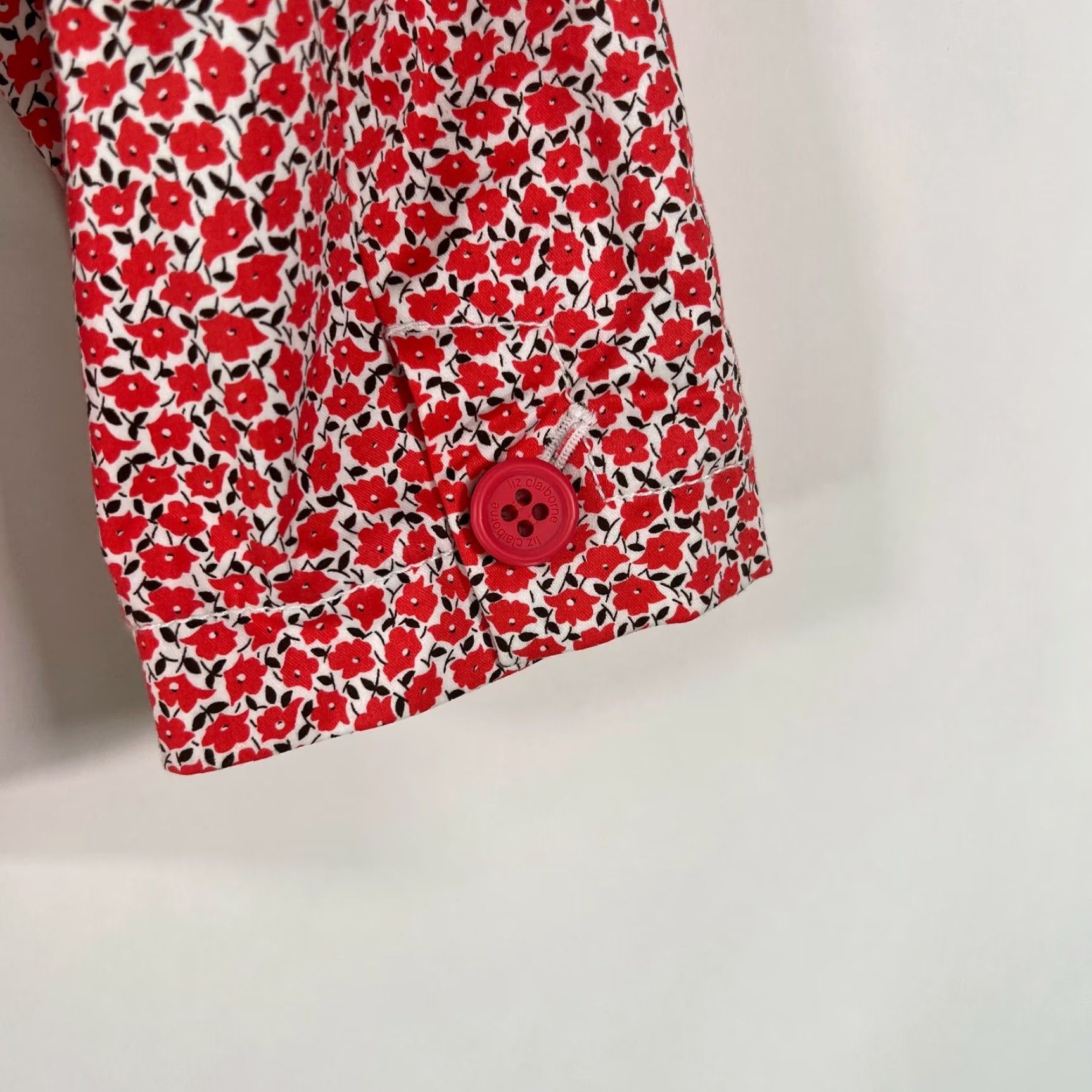 Liz Claiborne VINTAGE Liz Claiborne Women's Blazer Jacket - Red Floral Print 8, 3/4 Sleeve, Casual Formal Size M / US 6-8 / IT 42-44 - 6 Thumbnail
