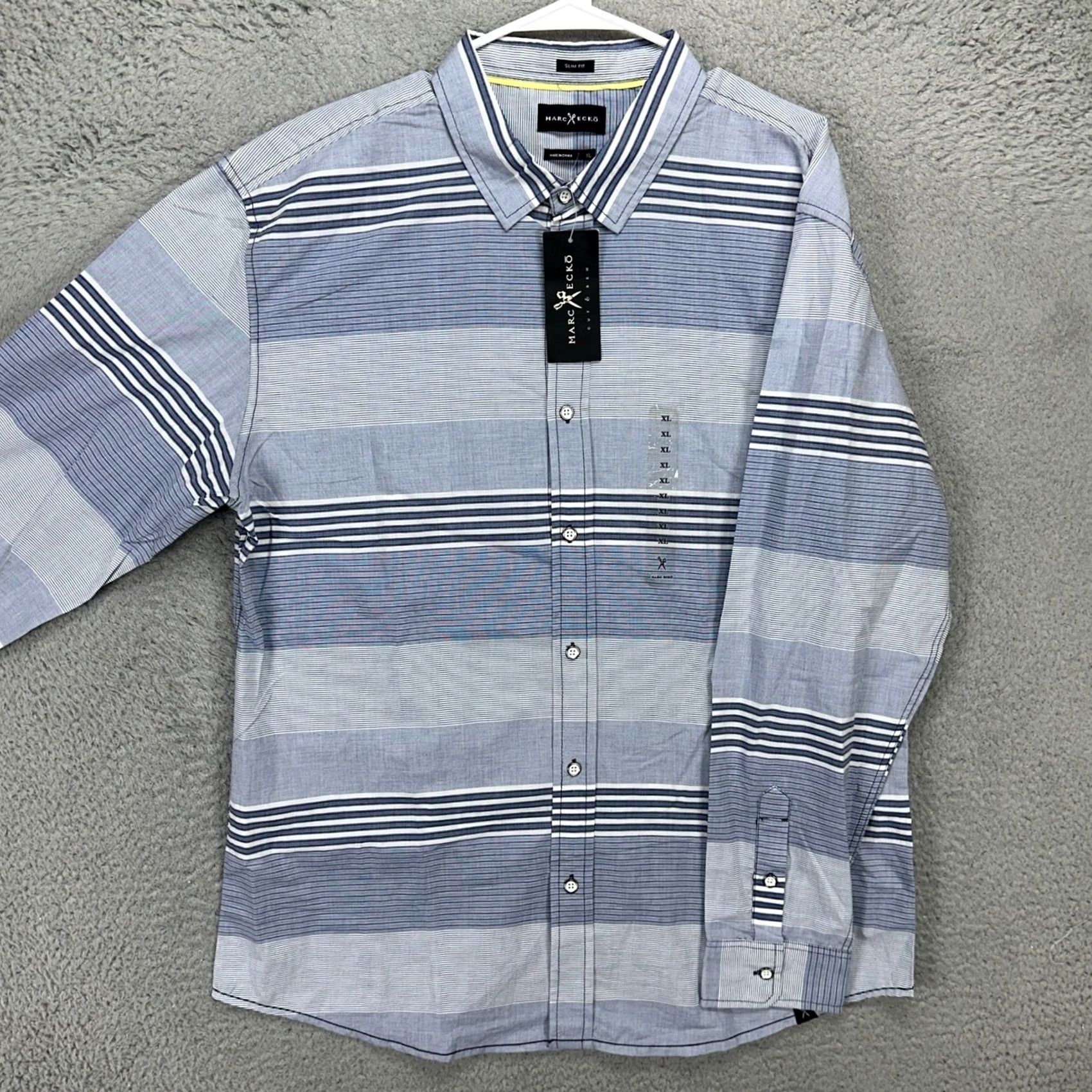 Marcs VINTAGE? No. Marc Ecko Shirt XL Blue Stripes Slim Fit Button-Up Long Sleeve Casual NEW Size US XL / EU 56 / 4 - 2 Thumbnail