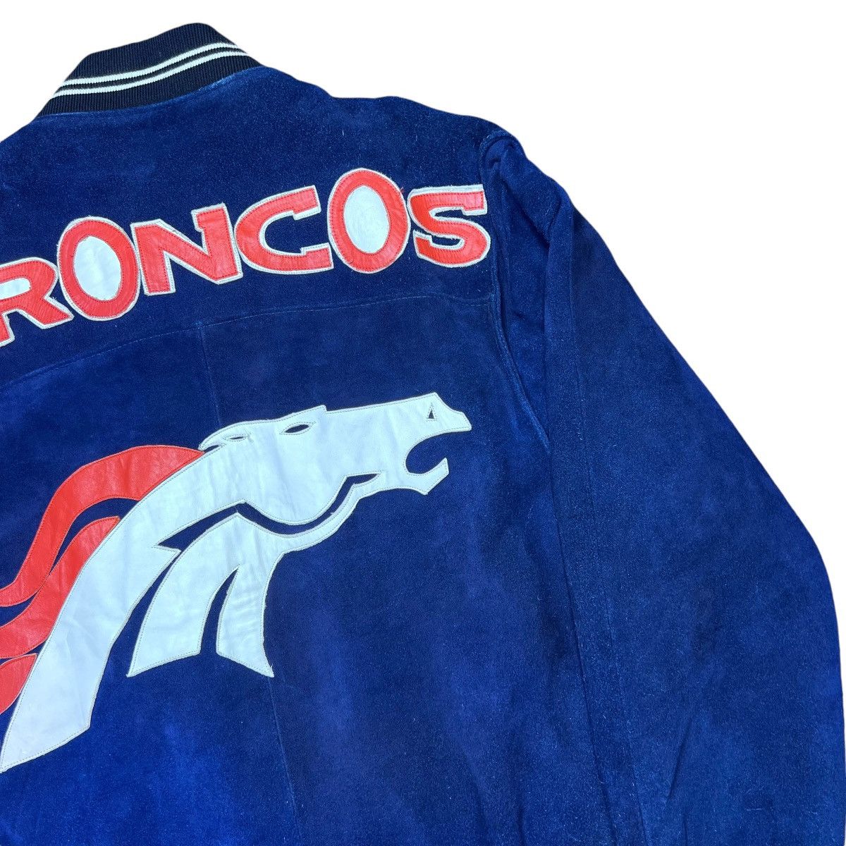 NFL × Vintage Vintage 1990s NFL Denver Broncos Blue Suede Zip Up Jacket Size US XL / EU 56 / 4 - 20 Thumbnail