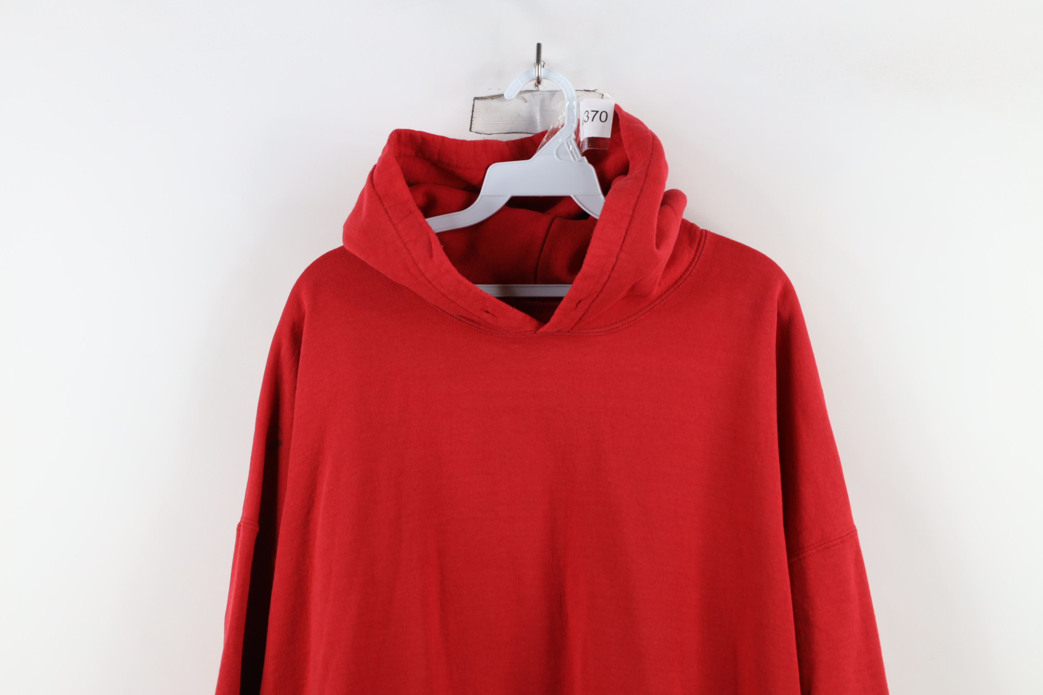 Vintage Vintage 90s Streetwear Thrashed Blank Hoodie Sweatshirt Red Size US XXL / EU 58 / 5 - 2 Thumbnail