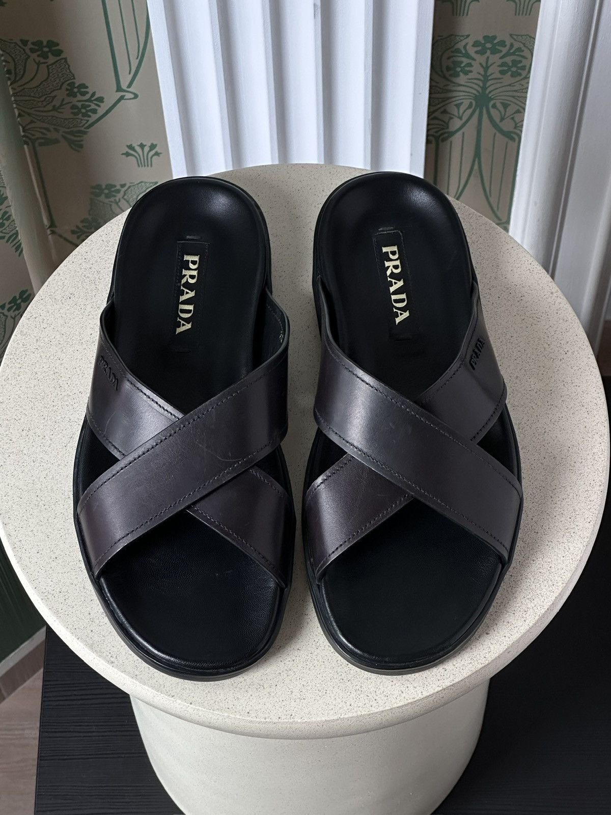 Prada RPADA Sandals Saffiano Leather Black Size: US 9/ EU 43 Size US 9 / EU 42 - 3 Thumbnail