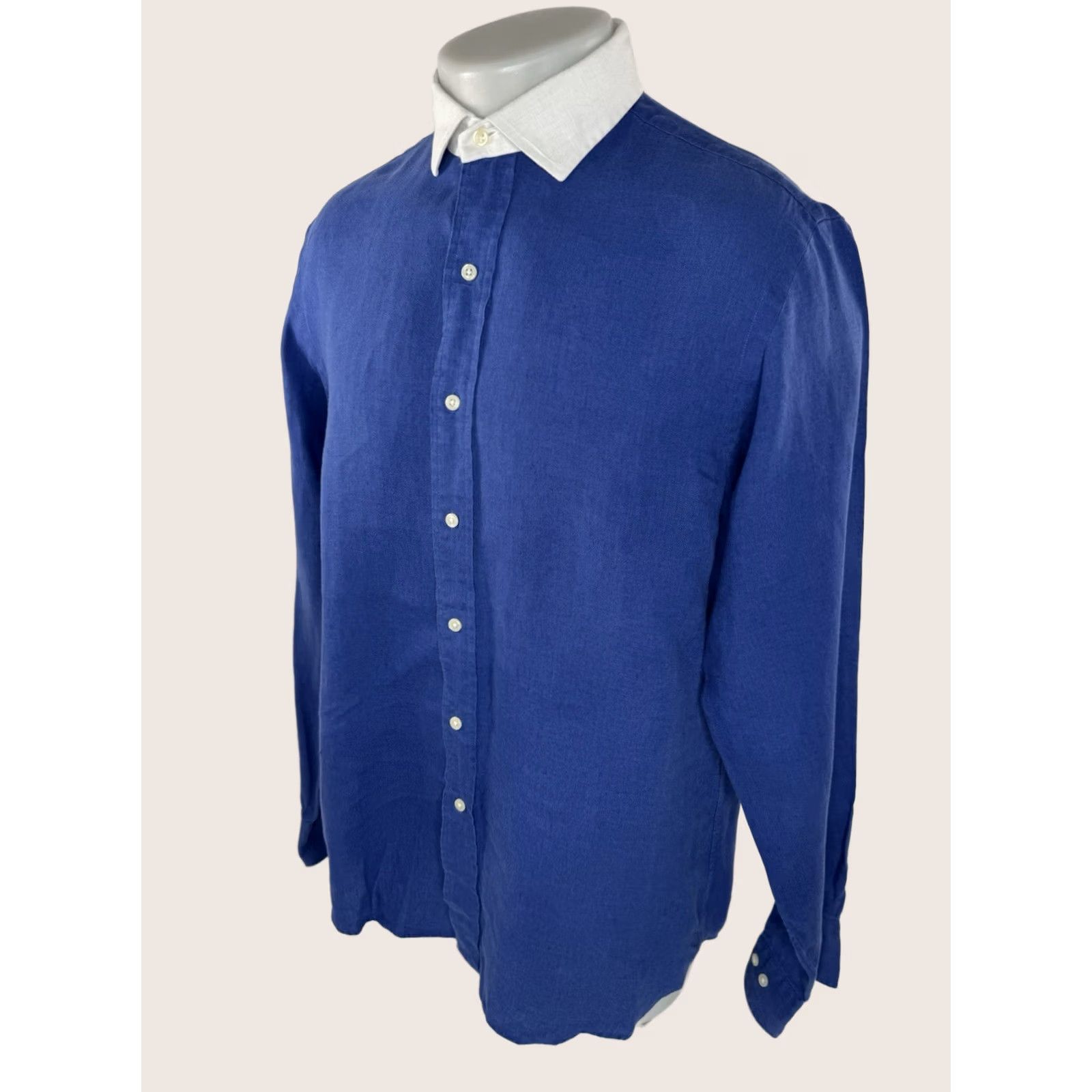 Polo Ralph Lauren POLO RALPH LAUREN Shirt Mens 16.5 Linen Blue Estate Collar Button-Up Long Sleeve Size US XL / EU 56 / 4 - 1 Thumbnail