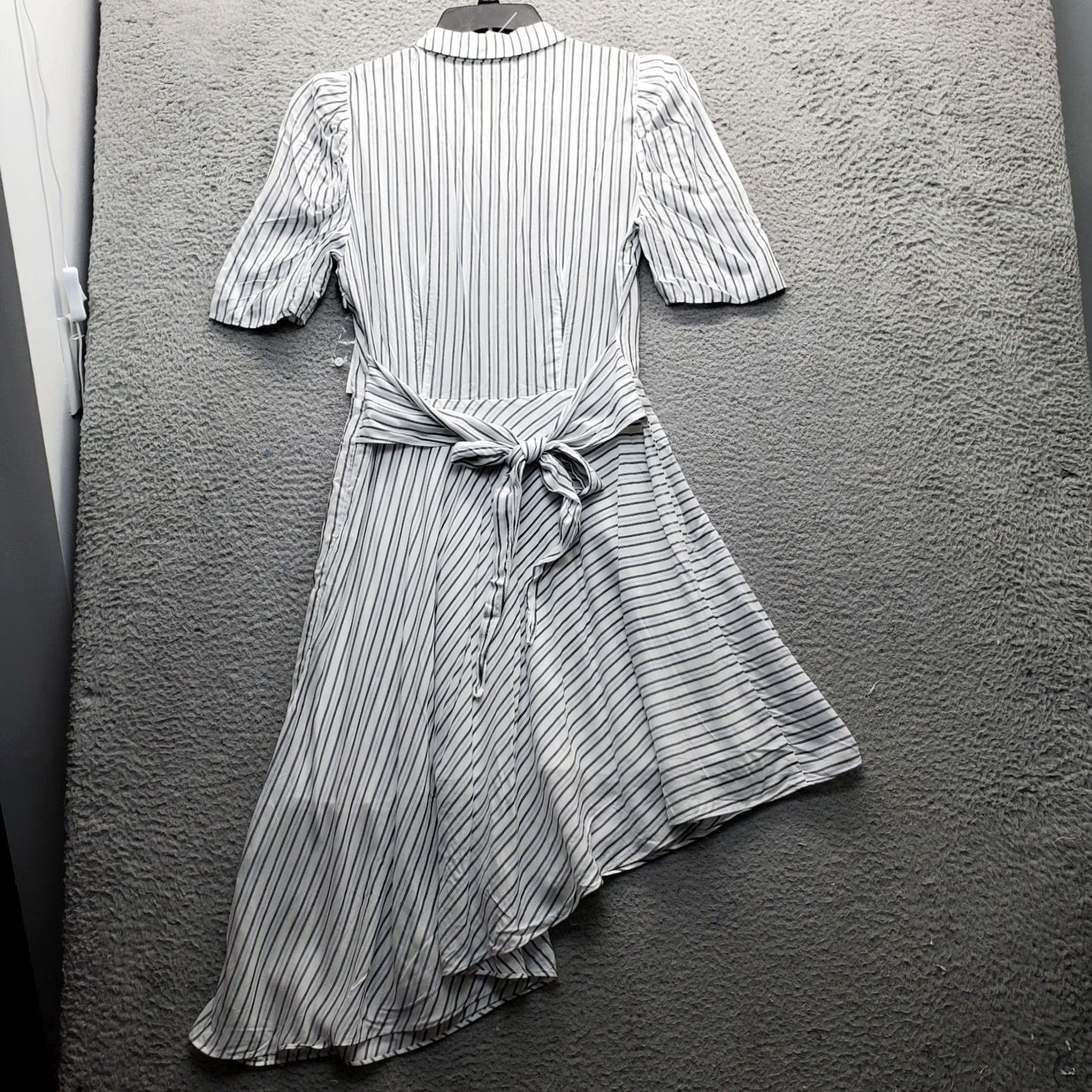 Vintage 1.STATE Shirt Dress Womens S Multi Striped Puff Sleeve Asymmetrical Hem Side Zip Size S / US 4 / IT 40 - 2 Thumbnail