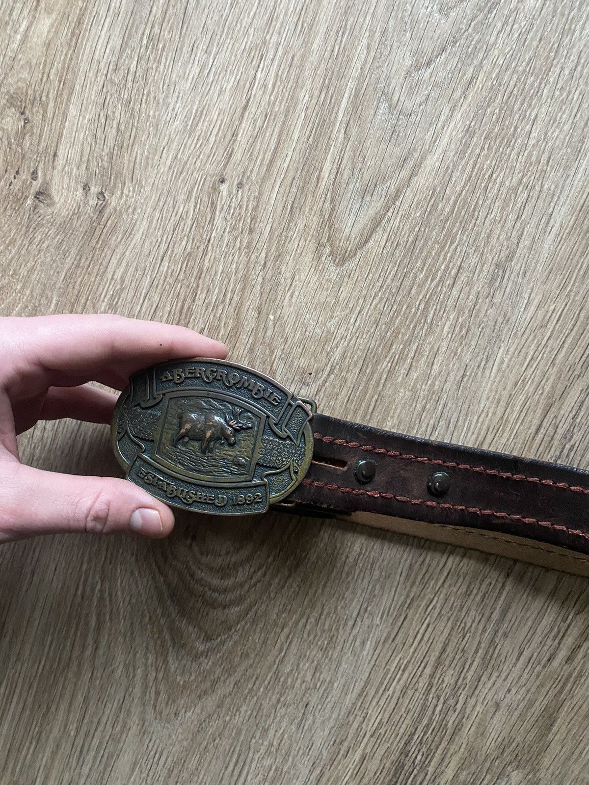 Abercrombie & Fitch × Vintage Vintage Abecrombie fich Y2K Brown Leather fur Belt Size ONE SIZE - 7 Thumbnail