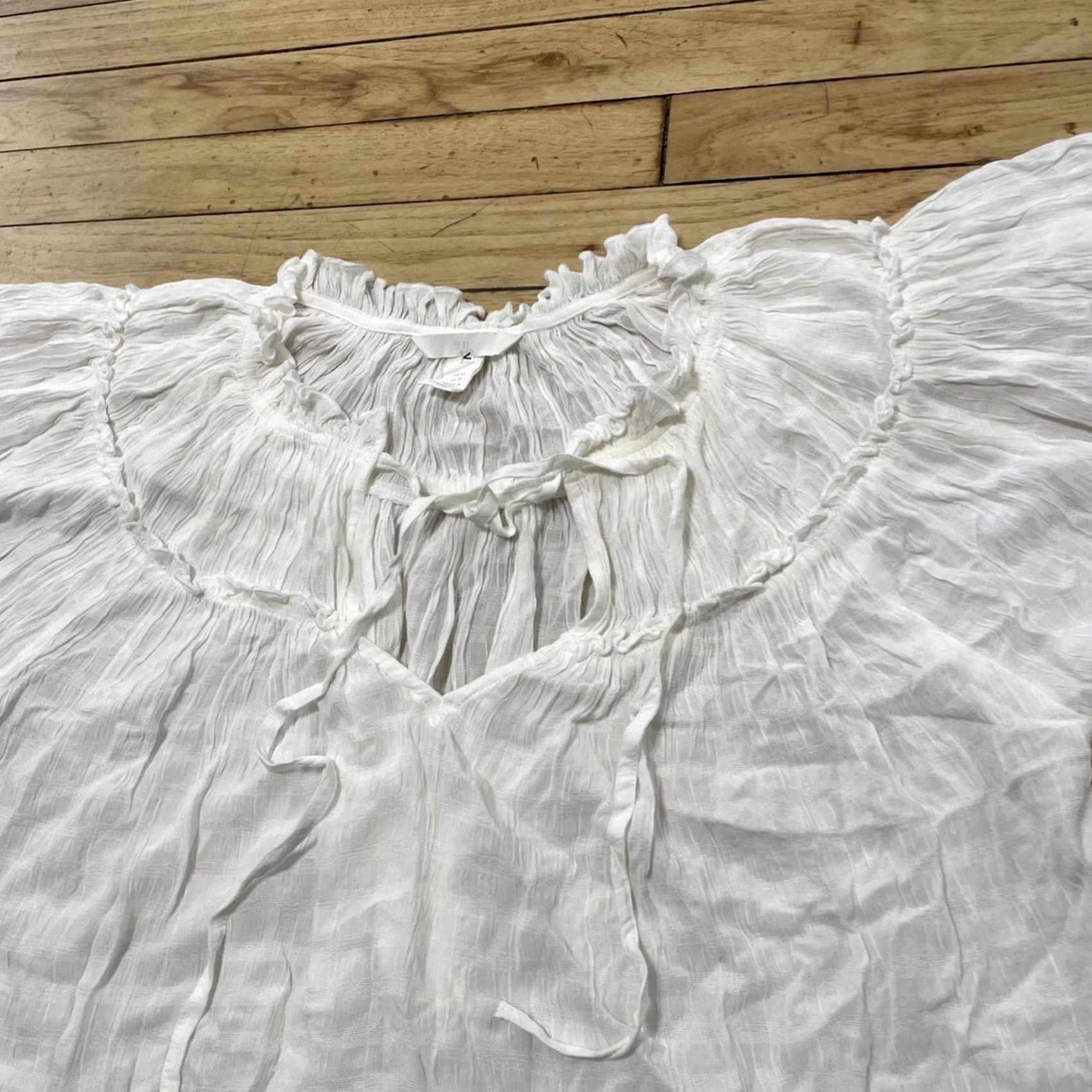H&M H&M Top Women XS White Pirate Romantic Shirt Oversize Boho Frills Hippie Western Shirt Size XS / US 0-2 / IT 36-38 - 4 Thumbnail