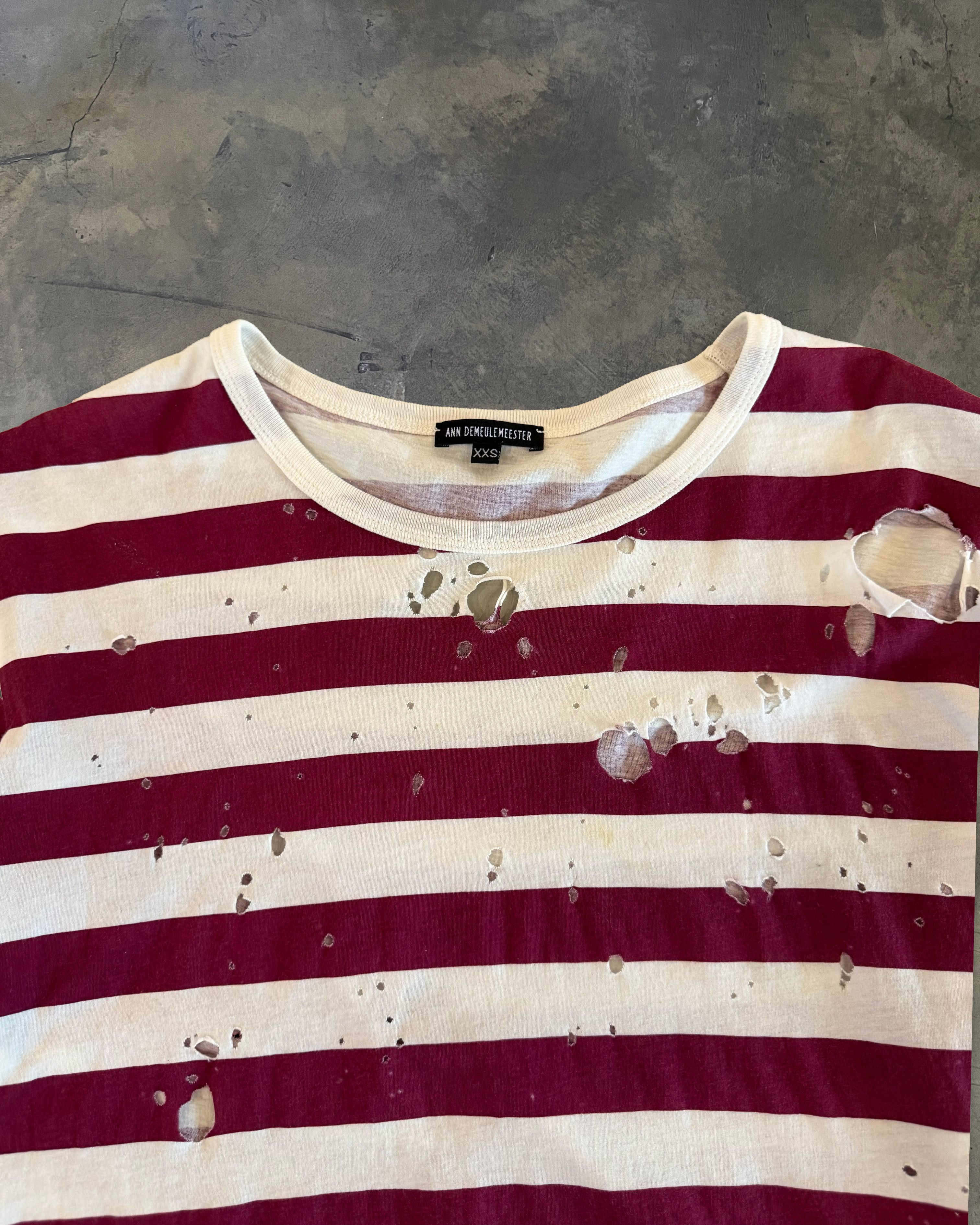 Ann Demeulemeester ANN DEMEULEMEESTER STRIPED RED TEE Size US XXS / EU 40 - 2 Thumbnail