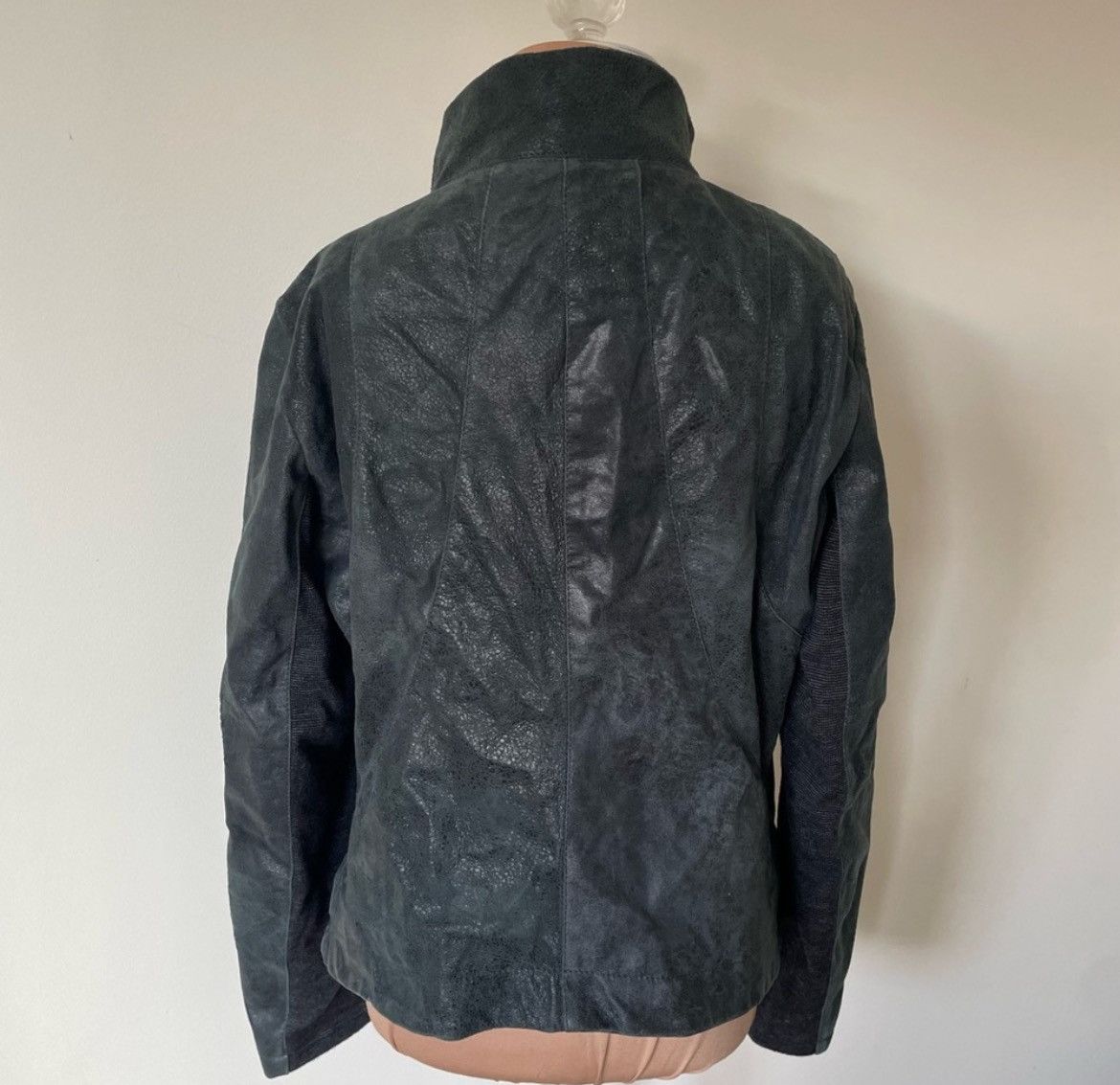 Gimo's Gimo's GMS-75 Distressed Black High Cowl Neck Leather Jacket Size 3XL / US 20-22 - 3 Thumbnail