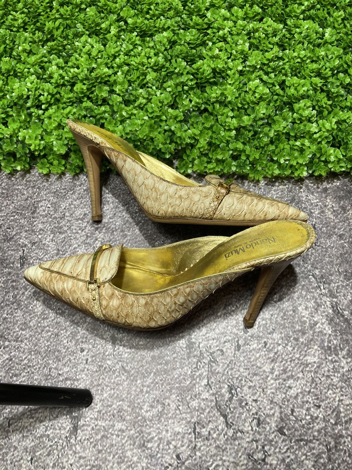 Other NANDO MUZI Mules Heels Toe Python Leather Gold Size US 9 / IT 39 - 1 Thumbnail
