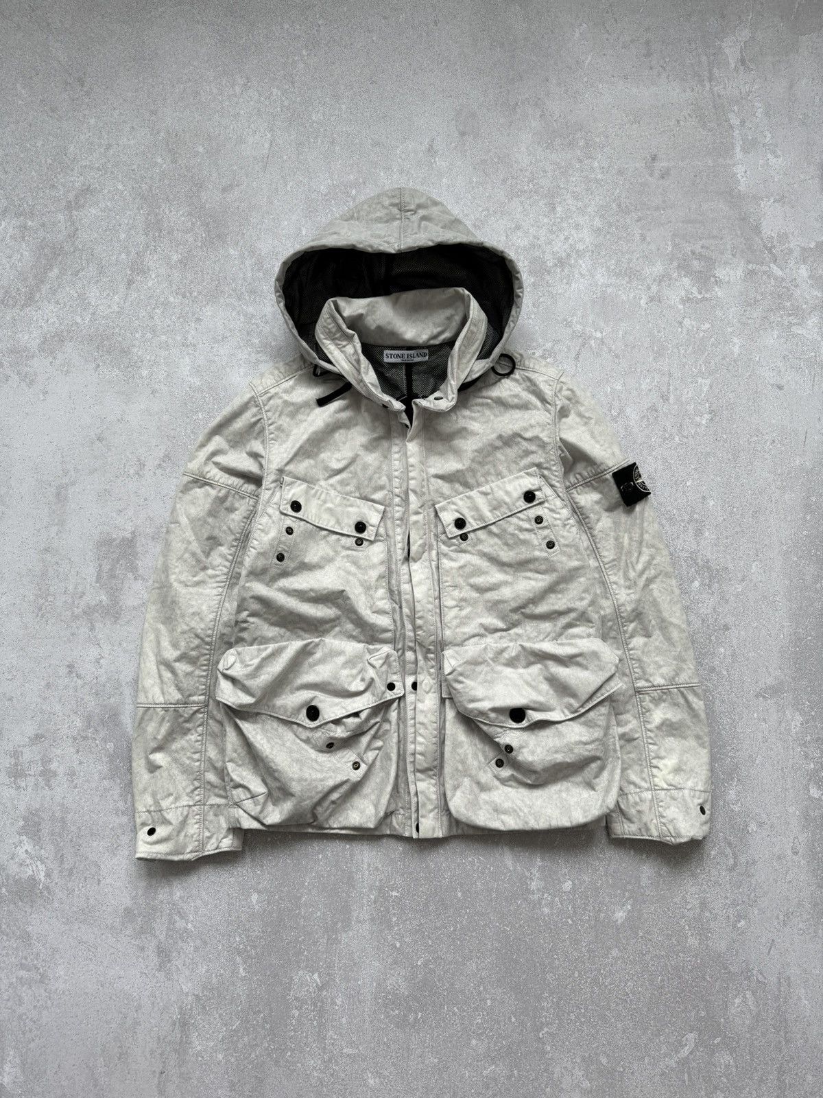 image of Stone Island Tyvek Shield Mesh Micro Rip Jacket in White, Men's (Size Medium)