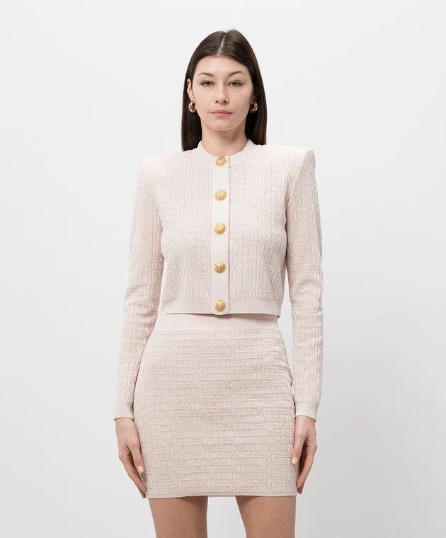 Balmain 1loc1c0526 Cardigan PB Labyrinth Pattern Sweater in Beige Size M / US 6-8 / IT 42-44 - 3 Thumbnail