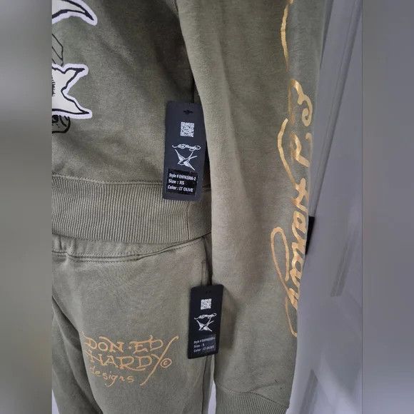 Ed Hardy Broken Hearts Sage Sweatsuit Coord Set Lounge Retro Y2K Size ONE SIZE - 14 Thumbnail