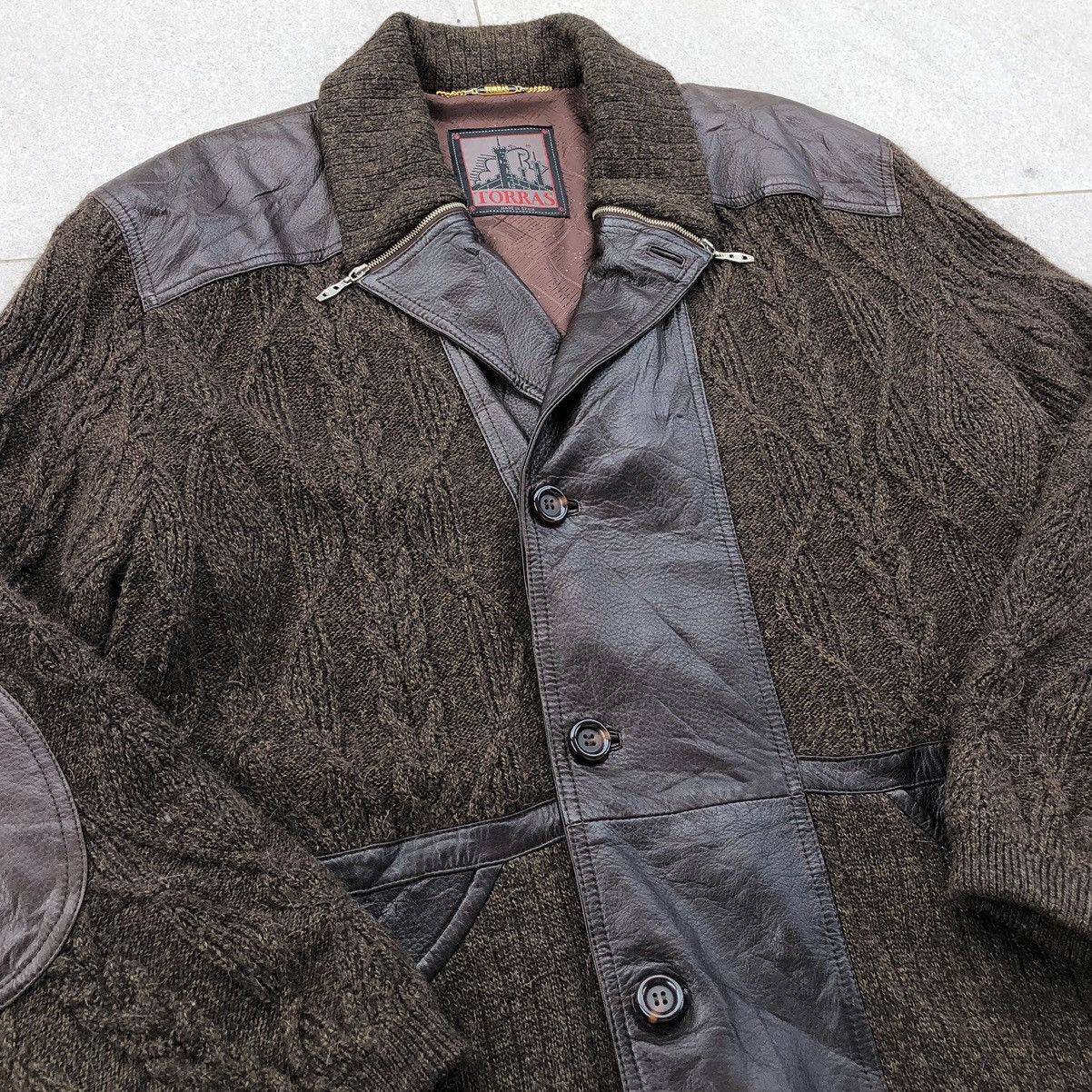 Torras Vintage TORRAS Knitted Mix Leather Paneling Parka Jacket Size US L / EU 52-54 / 3 - 3 Thumbnail