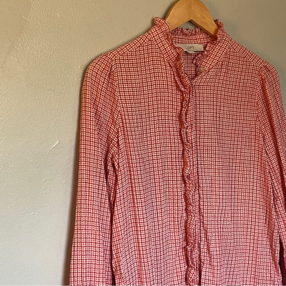 Loft Loft Petite Plaid Ruffle Shirt Red White Small Size S / US 4 / IT 40 - 4 Thumbnail