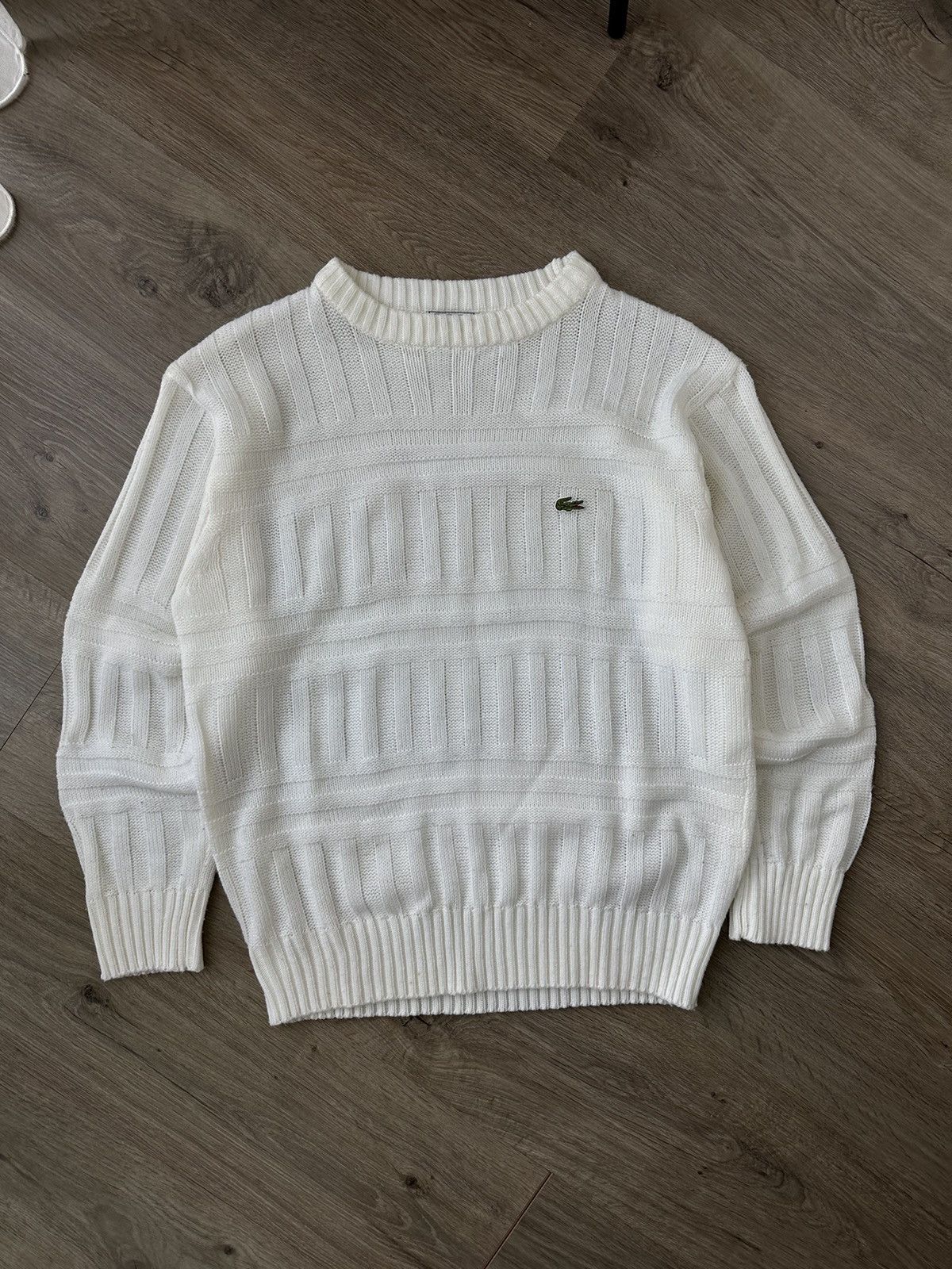 Lacoste Vintage Lacoste White Ribbed Knit Sweater Size US M / EU 48-50 / 2 - 1 Thumbnail