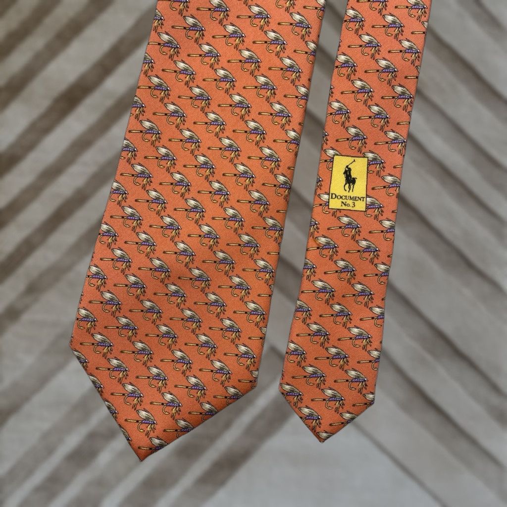 Polo Ralph Lauren VINTAGE Polo Ralph Lauren Tie Men's Silk Orange Fly Fishing Lures Classic 57"-60" w Logo Adjustable Designer Handmade Satin? Size US M / EU 48-50 / 2 - 1 Thumbnail