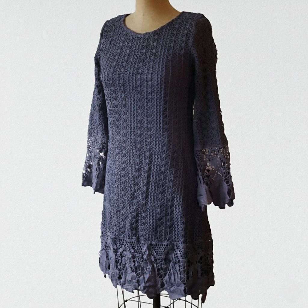 Other Mikarose Size S/M Dress Lydia Dusty Blue Crochet Overlay Size S / US 4 / IT 40 - 1 Thumbnail
