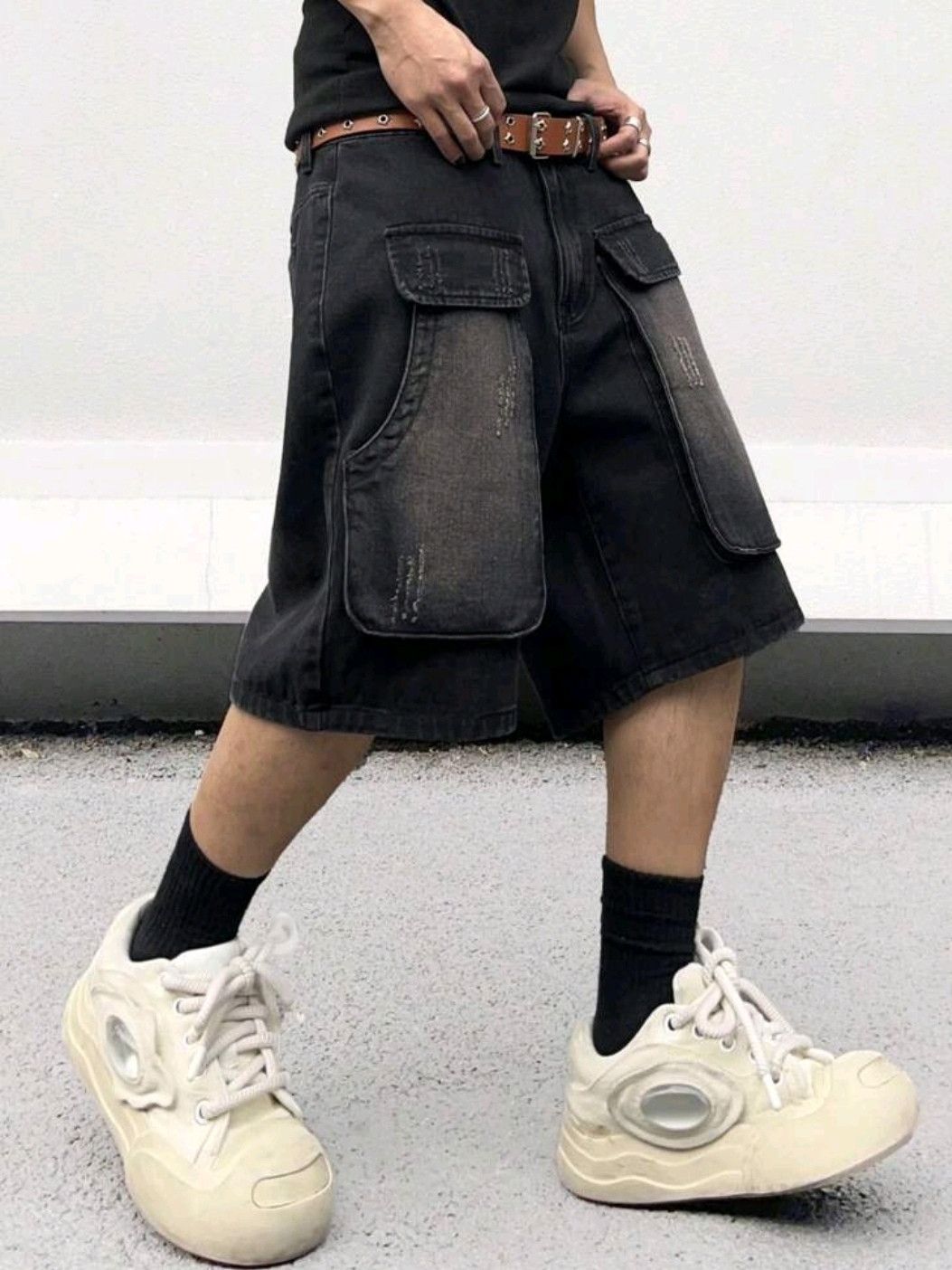 Japanese Brand × Jean Black Washed Distressed Jorts Big Pockets Shorts Size US 30 / EU 46 - 5 Thumbnail
