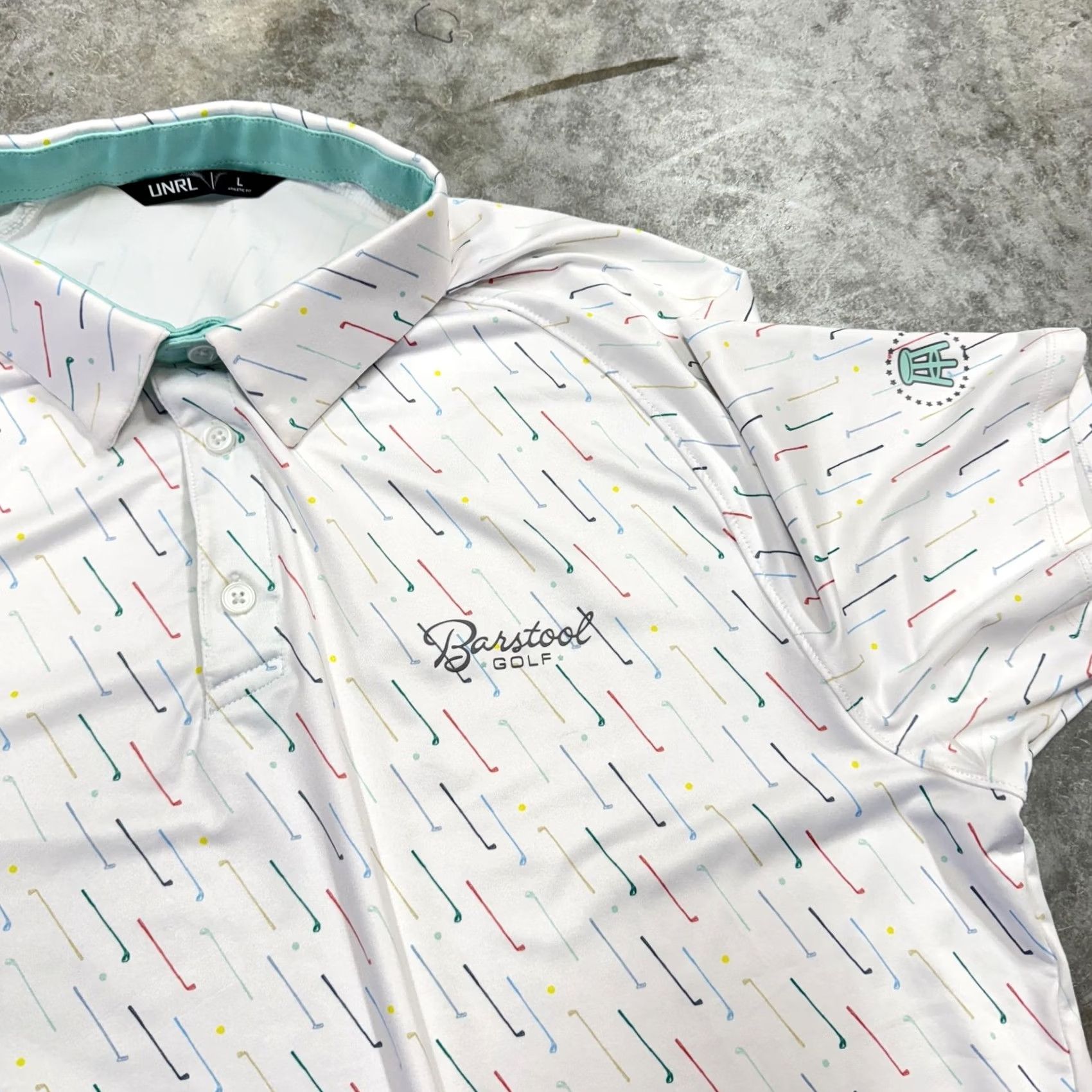 Vintage Barstool Golf Polo Shirt Mens L White UNRL Athletic Fit Graphic Print Golf Clubs Polo Size US L / EU 52-54 / 3 - 2 Thumbnail