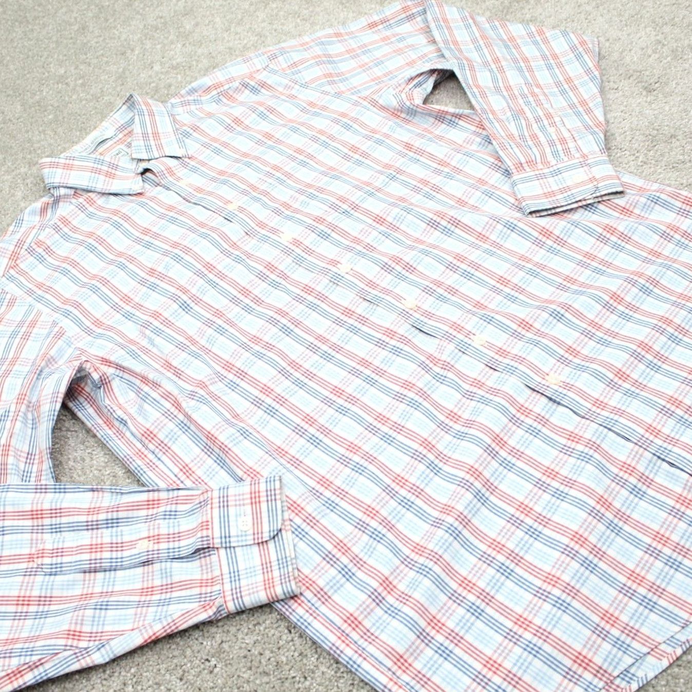 Vintage LL Bean Shirt Mens 15 1/2 36 Wrinkle Resistant Classic Fit L/S Plaid White Red Blue Dress Shirt Size US L / EU 52-54 / 3 - 6 Thumbnail