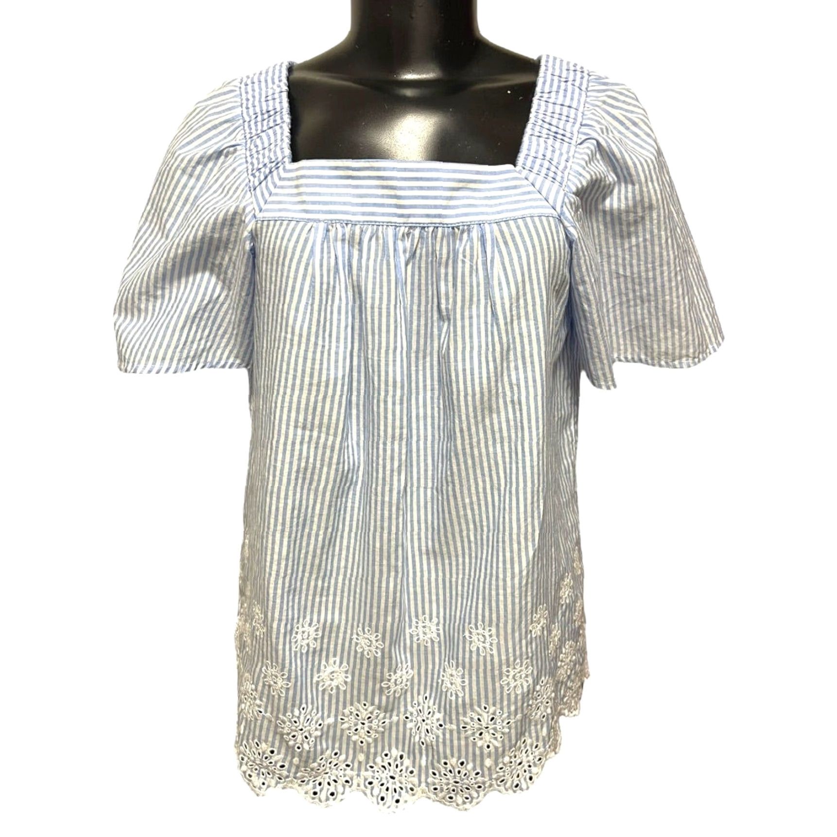 Loft Loft Shirt Women XS Flowy Striped Embroidered Blue White Womens Size XS / US 0-2 / IT 36-38 - 3 Thumbnail