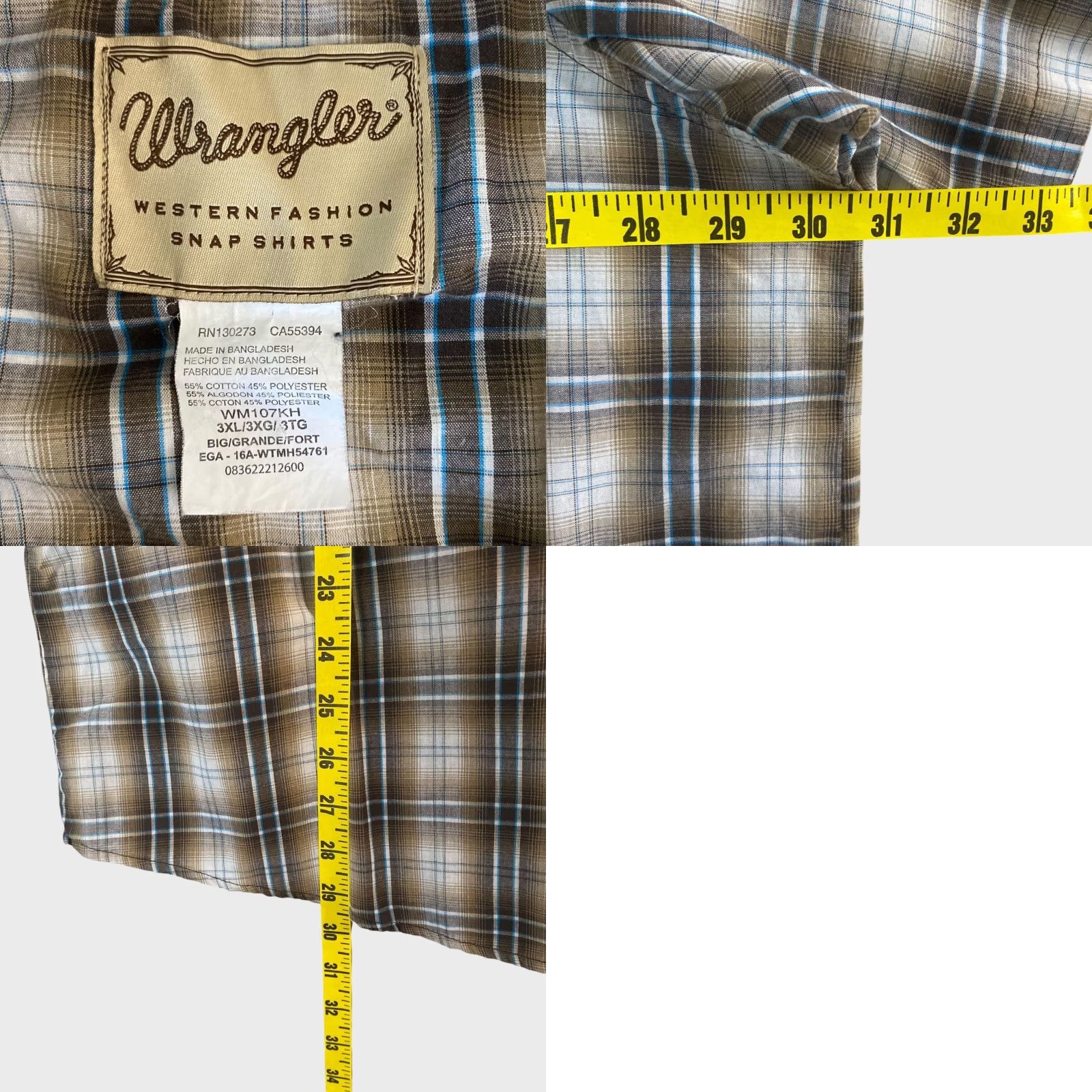 Wrangler Wrangler Western Pearl-Snap Shirt Brown Plaid Men's 3XL Short-Sleeve Button-Up Shirts Men’s 3XL Western Size US XXL / EU 58 / 5 - 8 Thumbnail