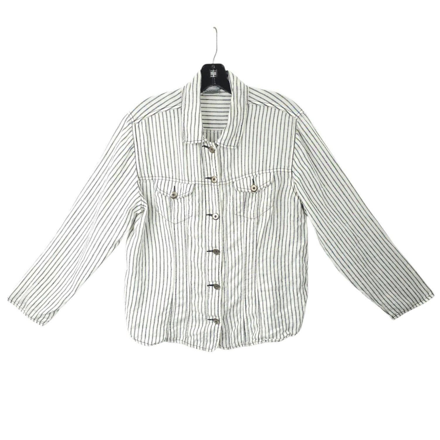 Chicos Chicos Striped Shirt Jacket 2 US L/12 Utility Workwear Size L / US 10 / IT 46 - 1 Thumbnail