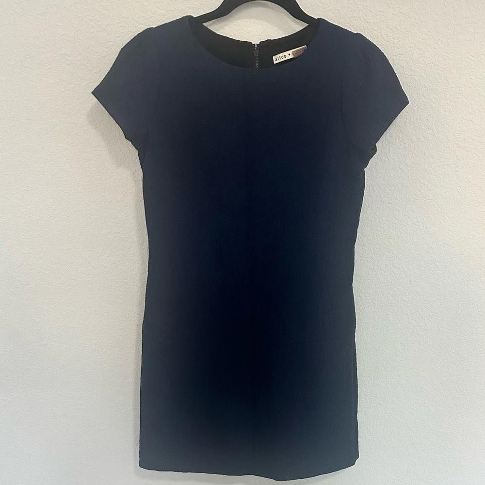 Designer Alice + Olivia Liv Drop-Waist Mini Shift Dress Navy Blue 2 Size XS / US 0-2 / IT 36-38 - 3 Thumbnail