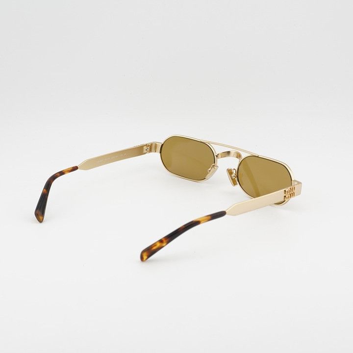 Miu Miu Miu Miu MUB52S 22M10Y Sunglasses Gold Rectangle Frame, Brown Size ONE SIZE - 4 Thumbnail