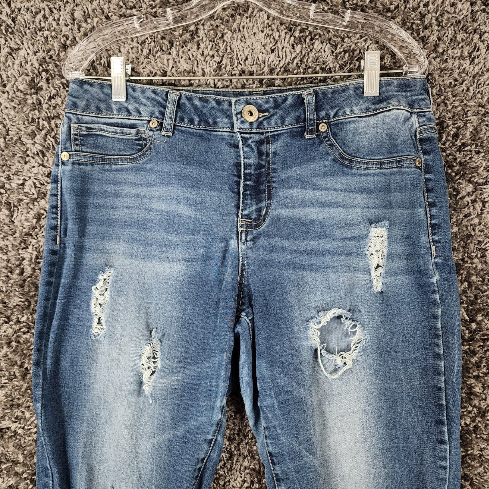 Vintage Maurices Womens Blue Distressed Ripped Stretch Jean Jeggings Large Womens Size 36" / US 14 / IT 50 - 2 Thumbnail