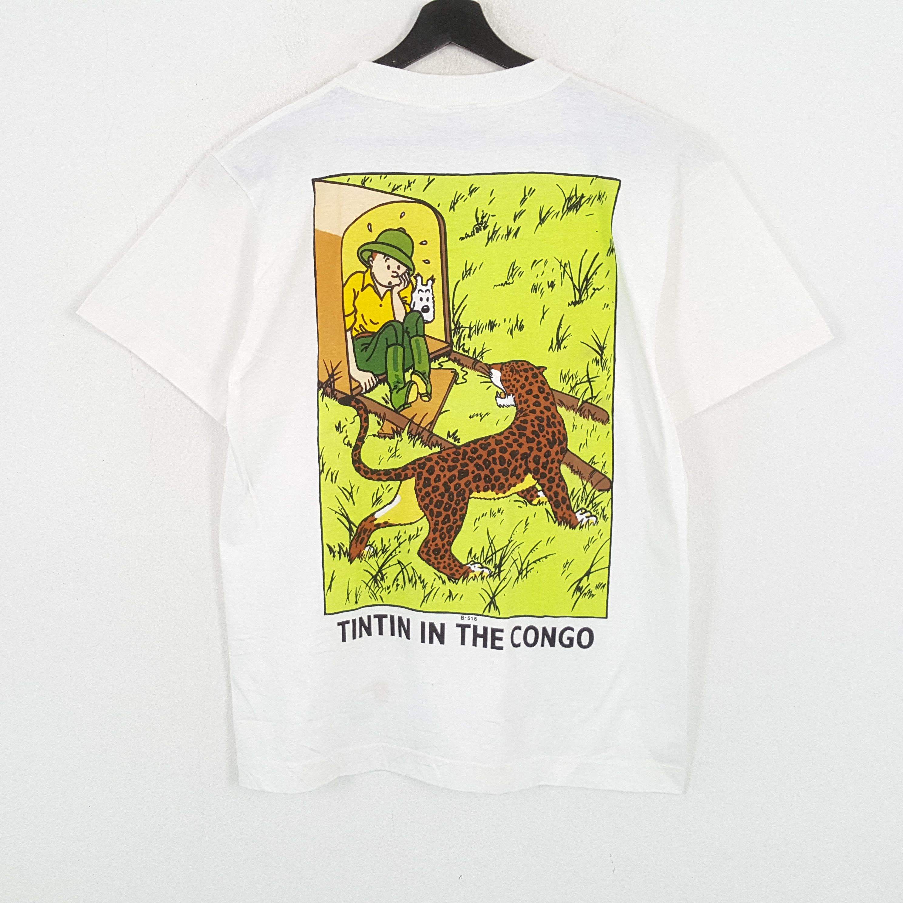 Vintage TINTIN IN THE CONGO Cartoon Tshirt Size US L / EU 52-54 / 3 - 1 Thumbnail